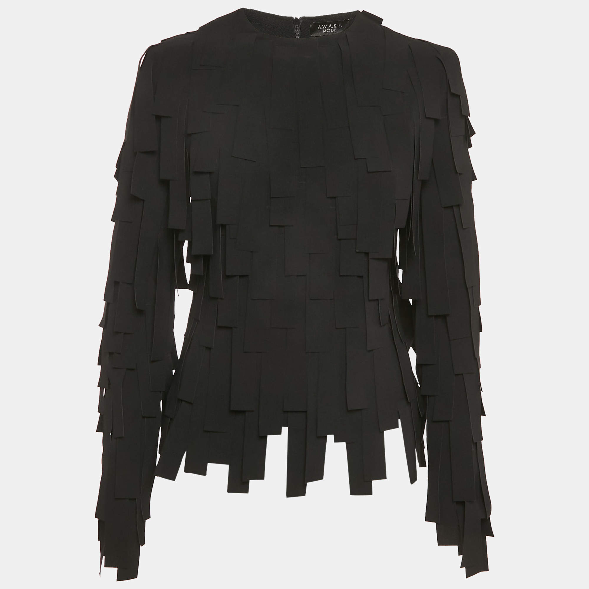 Pre Owned بلوزة  أ.و.ا.ك.ي موض سوداء بحافة مستطيلة كريب مقاس كبير - لارج