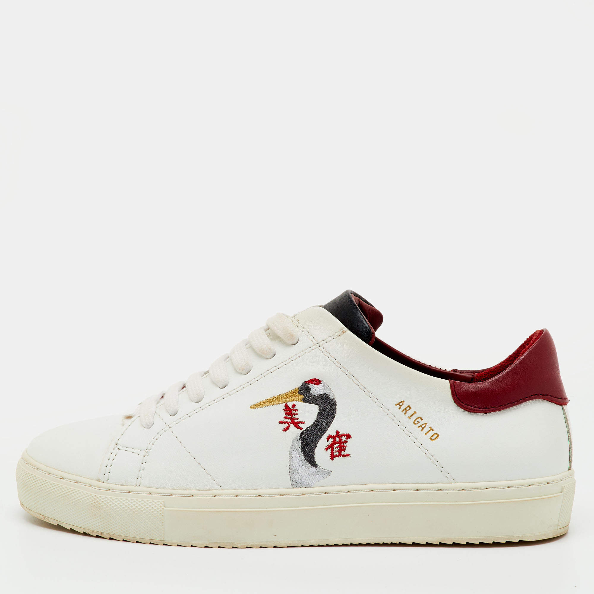 Pre Owned Axel Arigato White/Red Leather Clean 90 B Bird Low Top Sneakers Size 36
