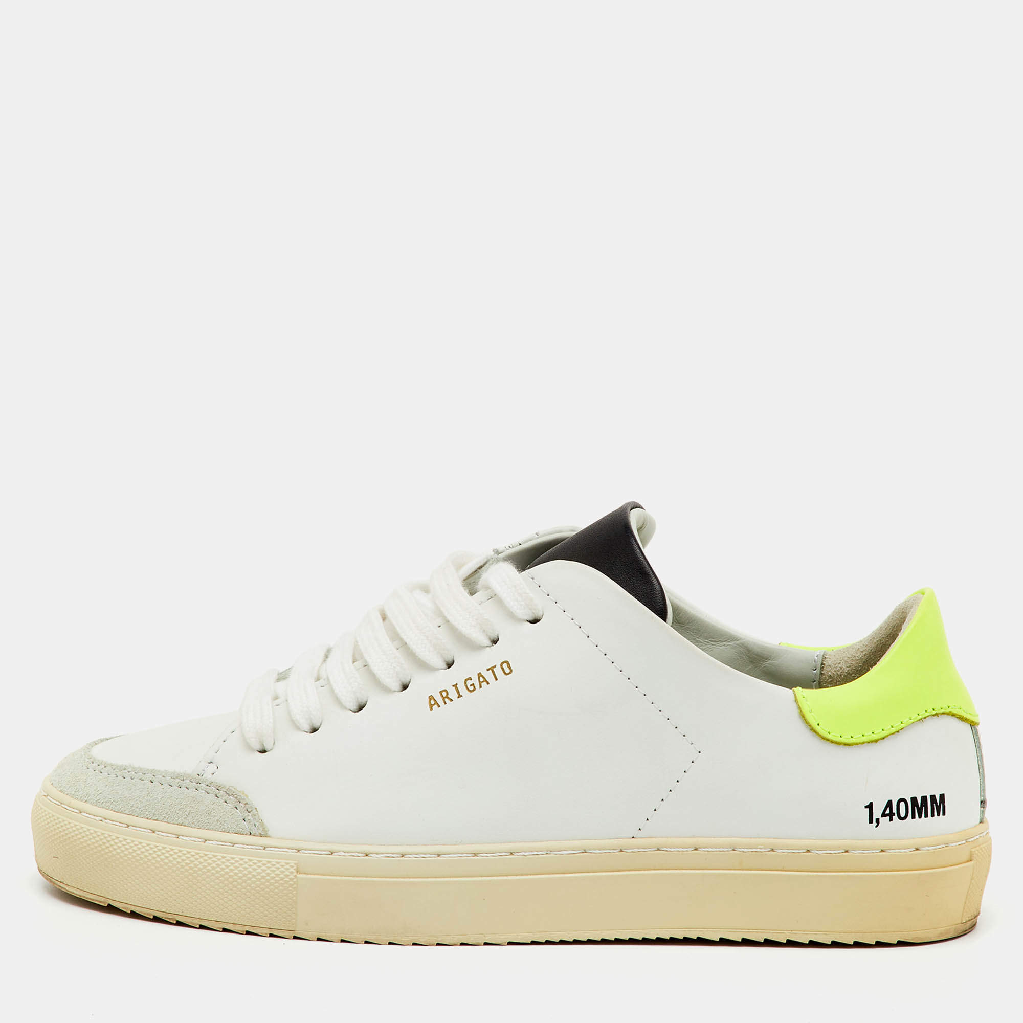 Pre Owned Axel Arigato White/Neon Leather Clean 90 Low Top Sneakers Size 36