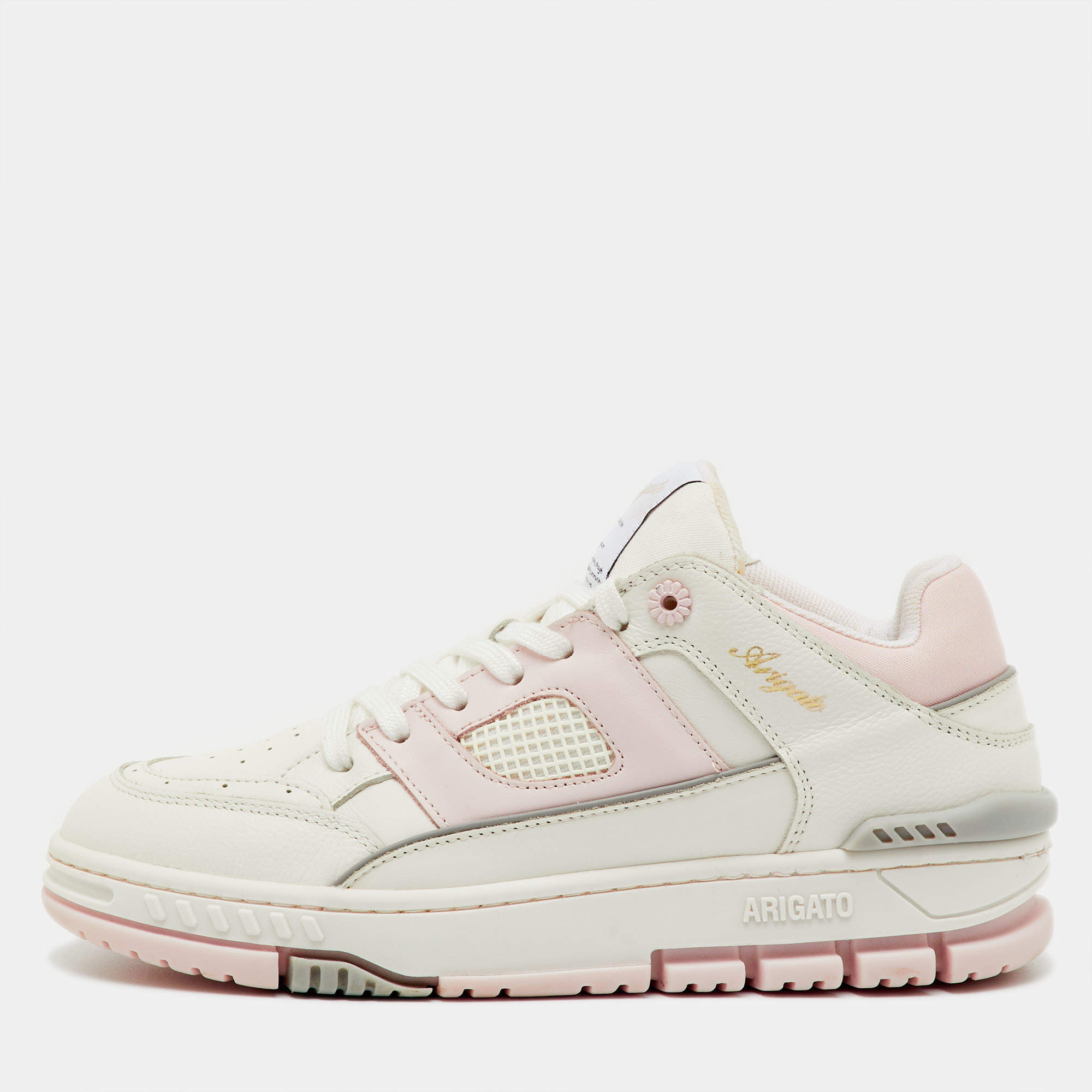 Pre Owned Axel Arigato White/Light Pink Leather Area Low Top Sneakers Size 40