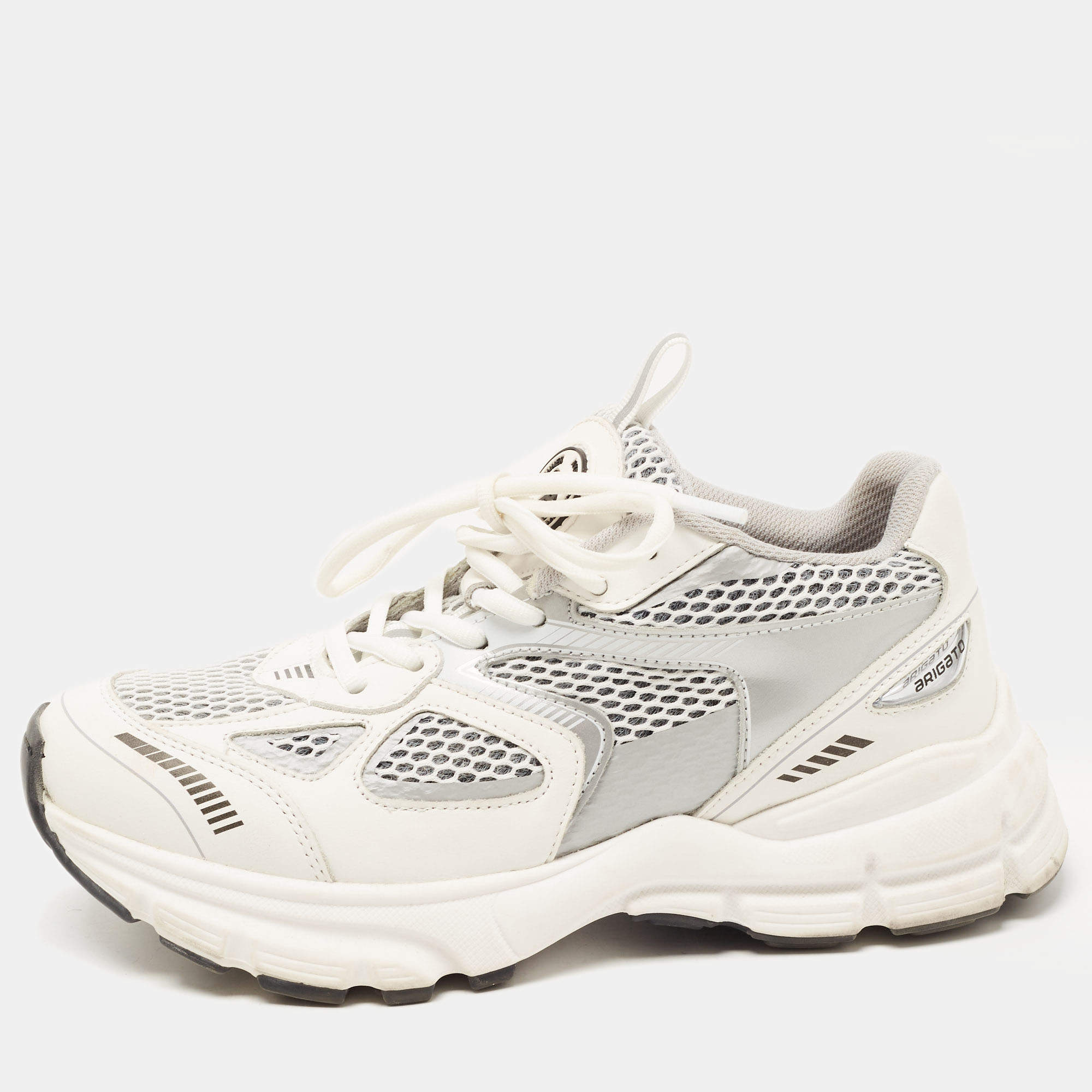 Axel Arigato White/Grey Mesh and Leather Marathon Runner Sneakers Size ...