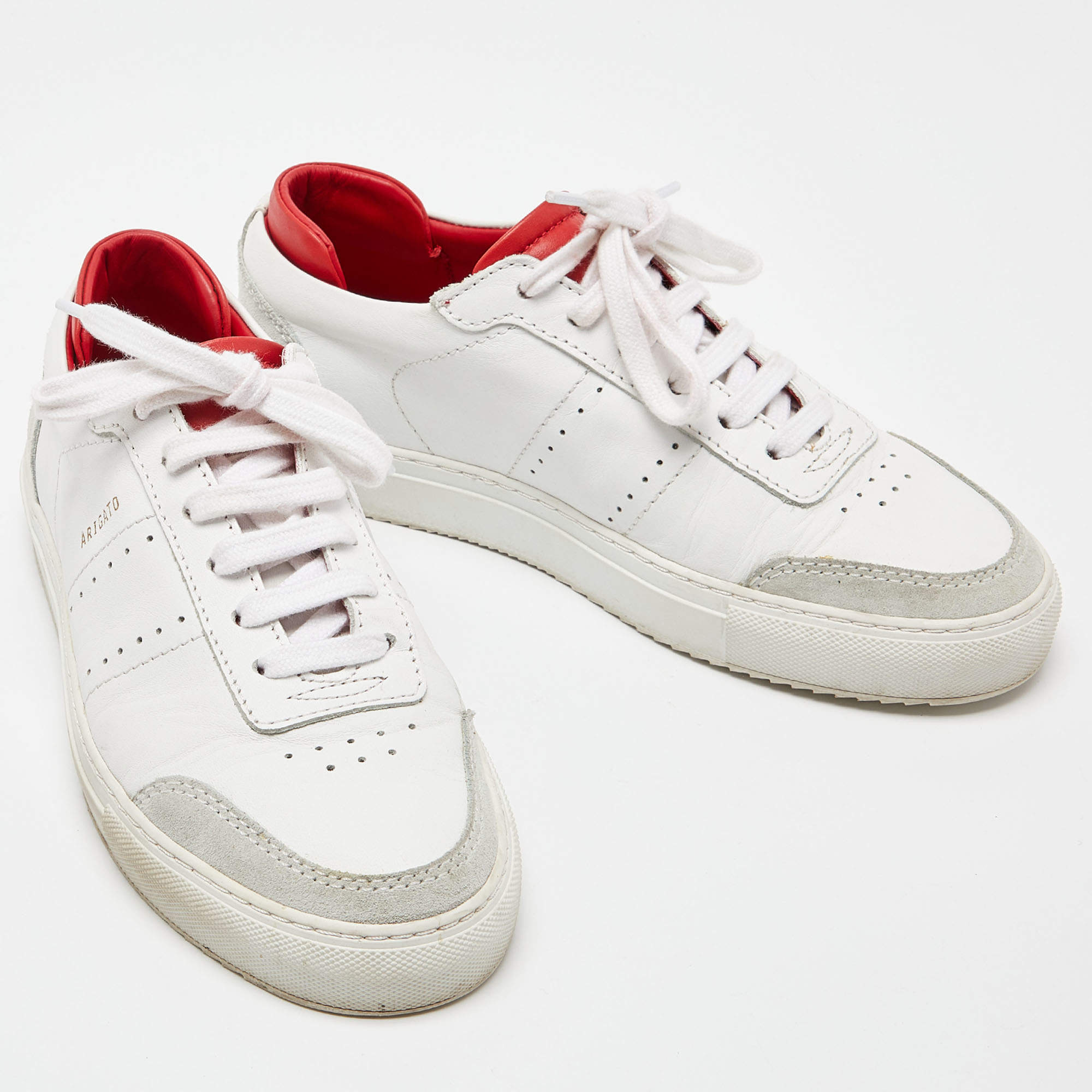 Axel Arigato White Red Leather and Suede Dunk Low Top Sneakers