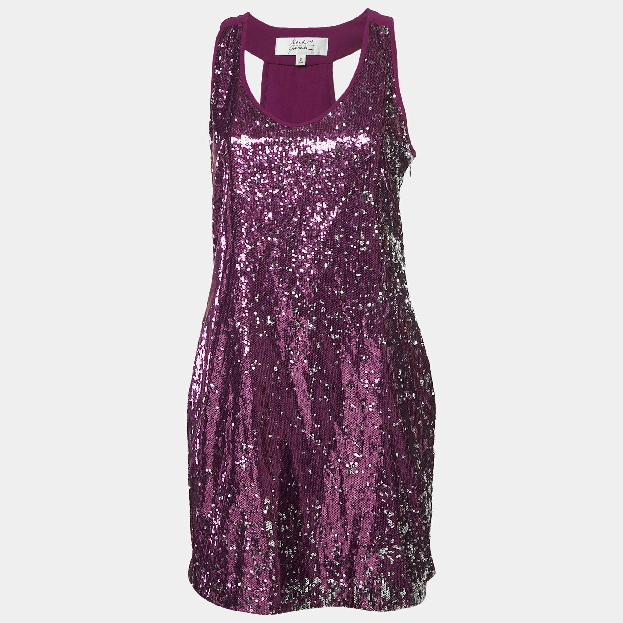 Pre Owned Badgley Mischka Purple Sequin Crepe Sleeveless Mini Dress S