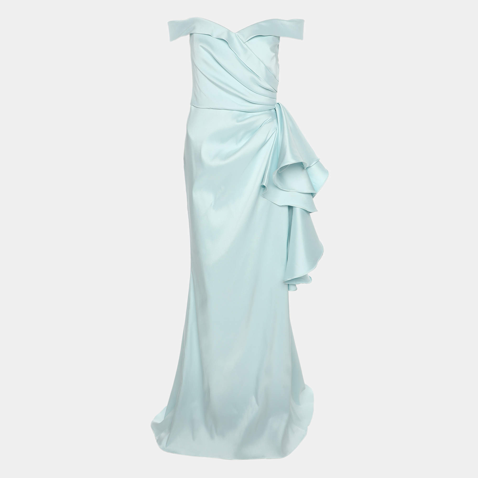 Pre Owned Badgley Mischka Powdered Blue Polyester Blend Ruffle Dress S