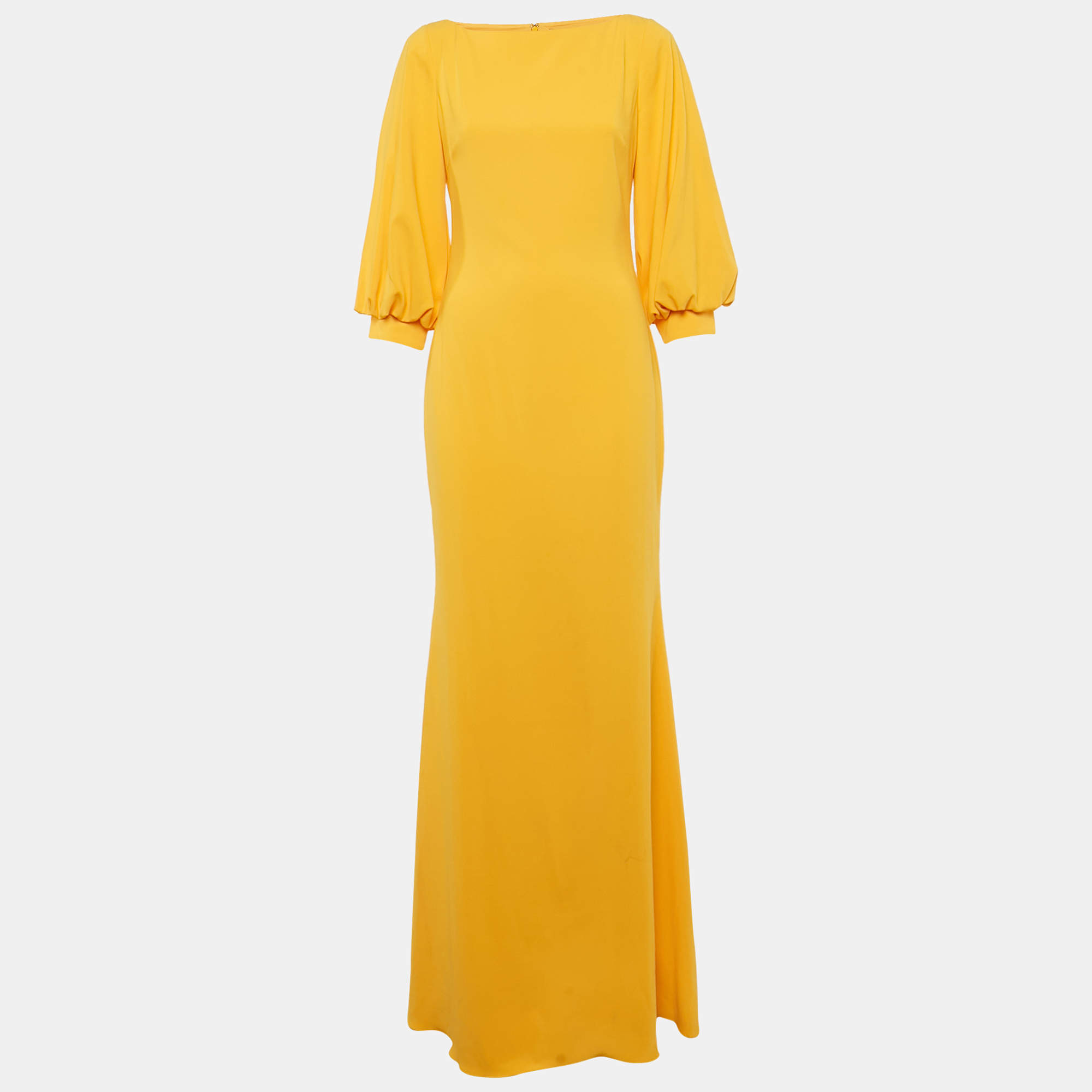 Pre Owned Badgley Mischka Yellow Stretch Crepe Marigold Gown S
