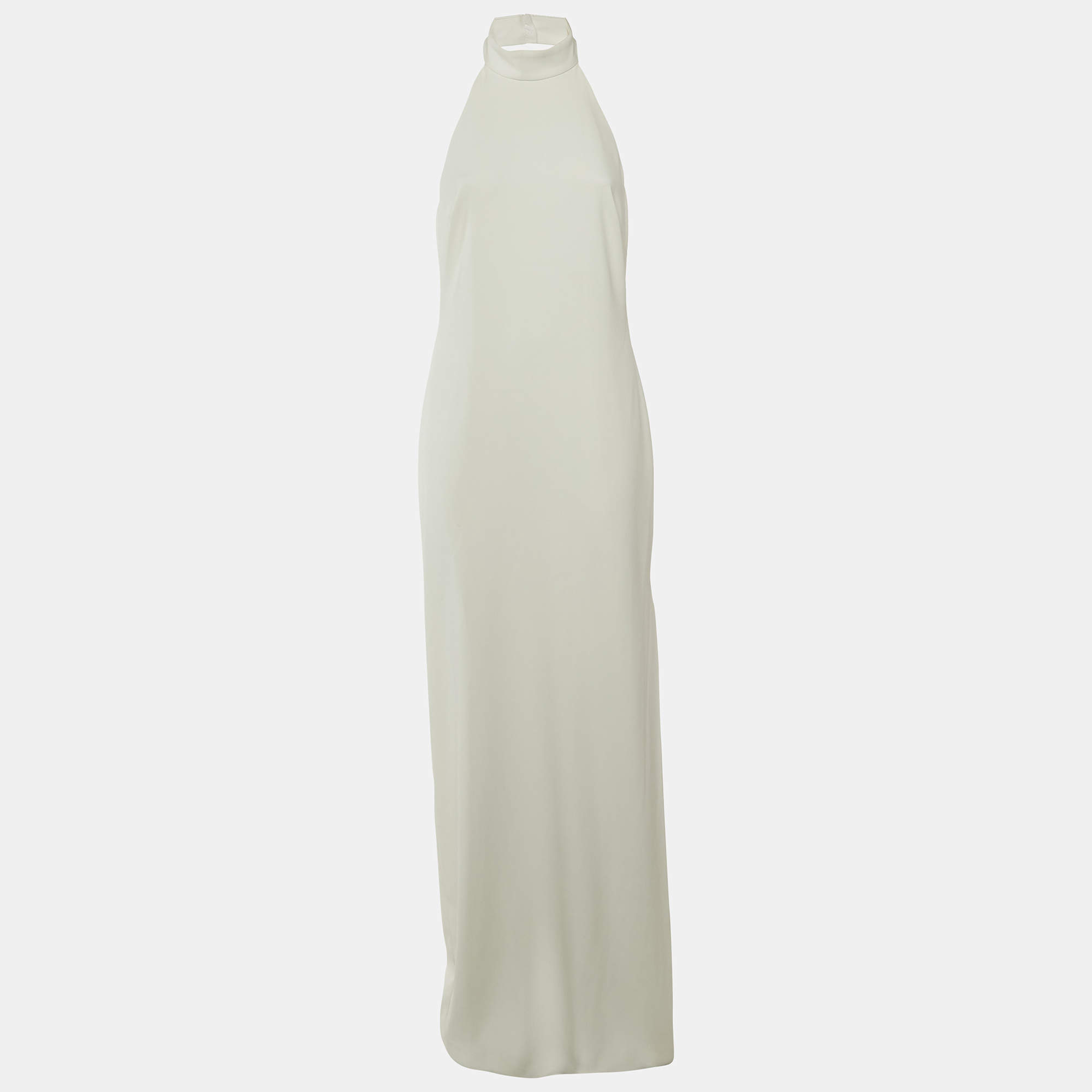 مملوكة مسبقًا Badgley Mischka White Crepe Halter Neck Gown L 