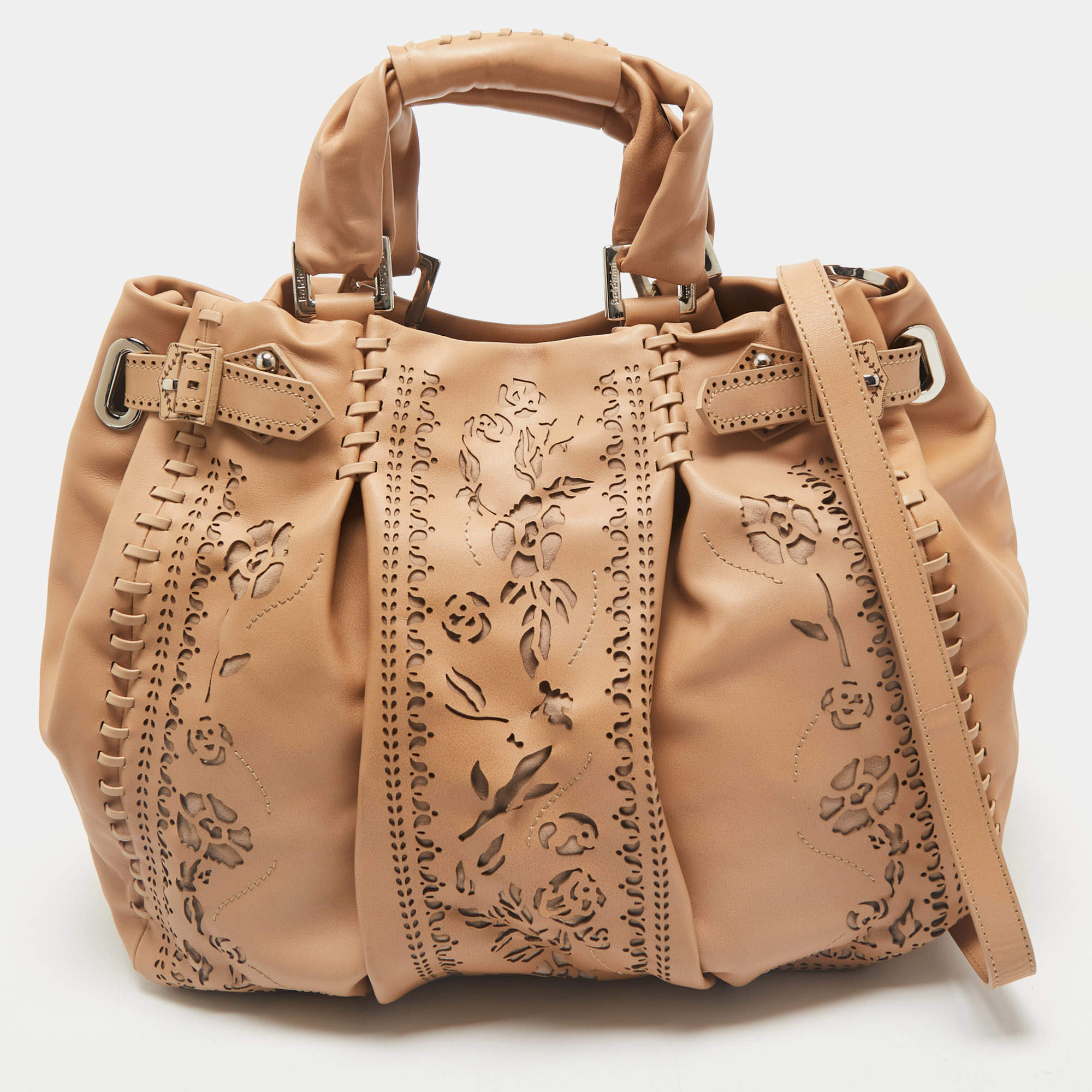 Baldinini Beige Laser Cut Leather Tote