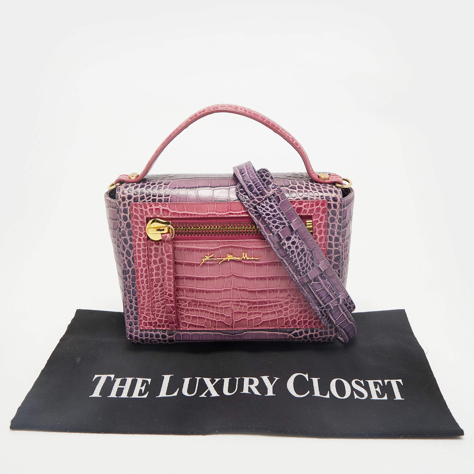 Pre Owned Baldinini Purple/Pink Alligator Top Handle Bag