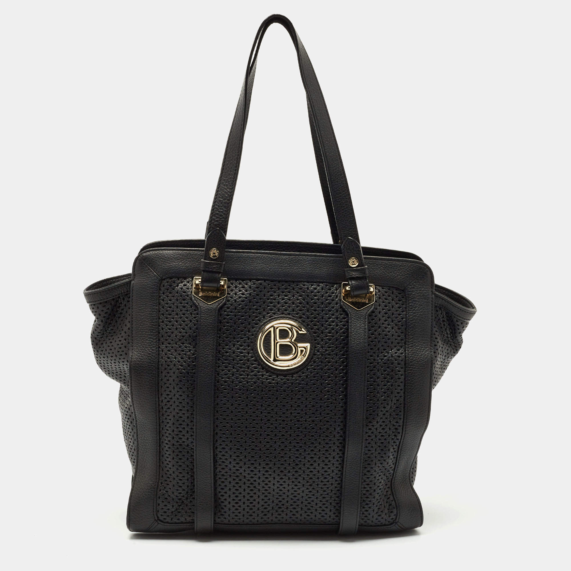 Pre Owned Baldinini Black Perforated Leather Logo Tote