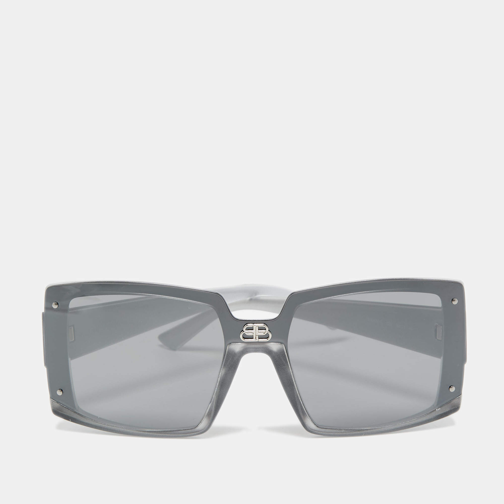 Balenciaga Silver/Black Tinted BB0081S Squared Sunglasses