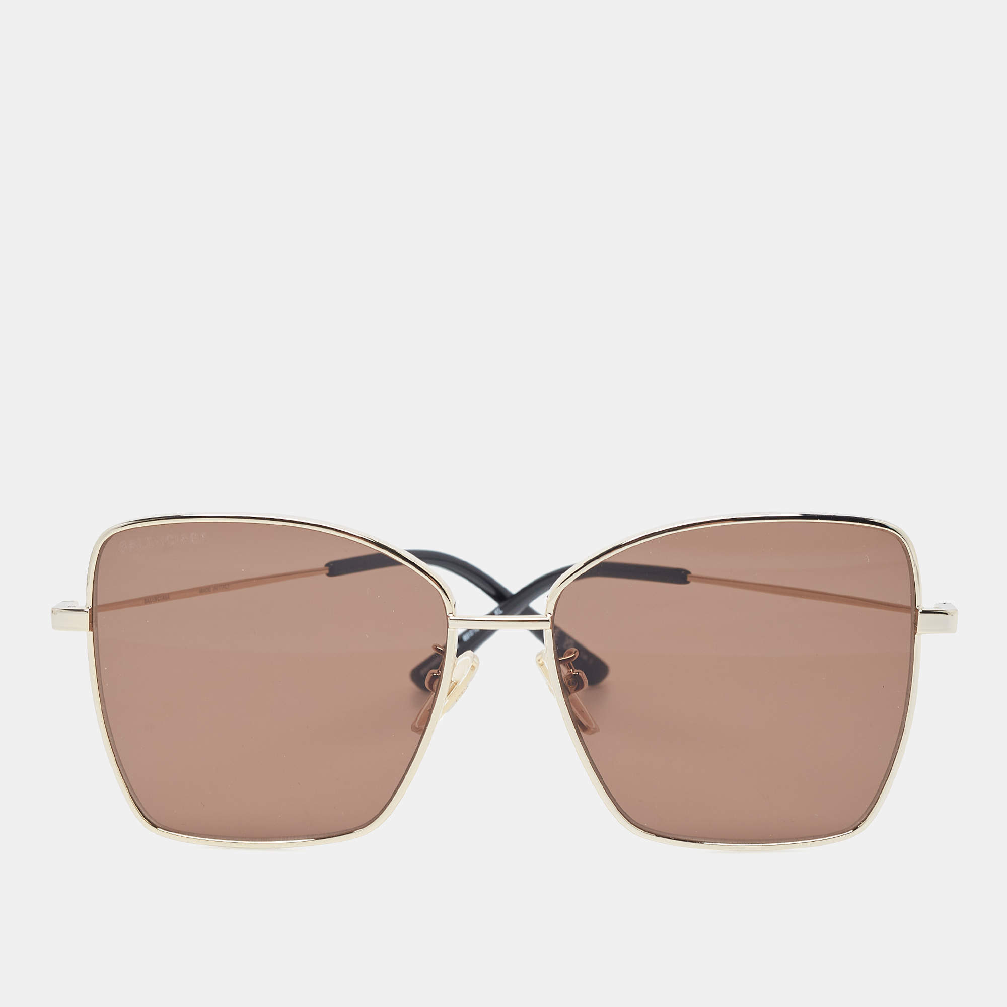 Pre Owned Balenciaga Gold/Brown BB0196SA Oversized Sunglasses