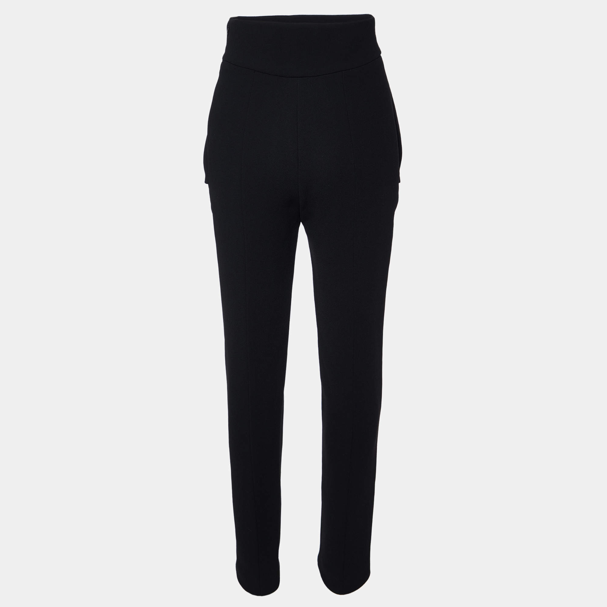 Pre Owned Balenciaga Black Crepe High Waist Flap Detail Trousers M