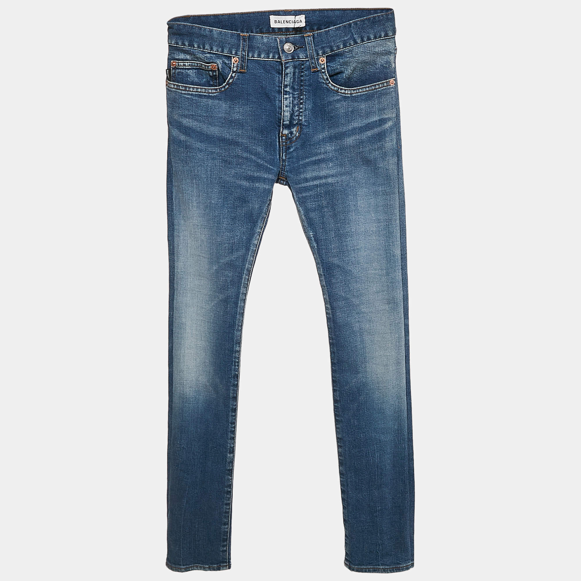 Pre Owned Balenciaga Blue Denim Distressed Hem Archetype Jeans S Waist 24"