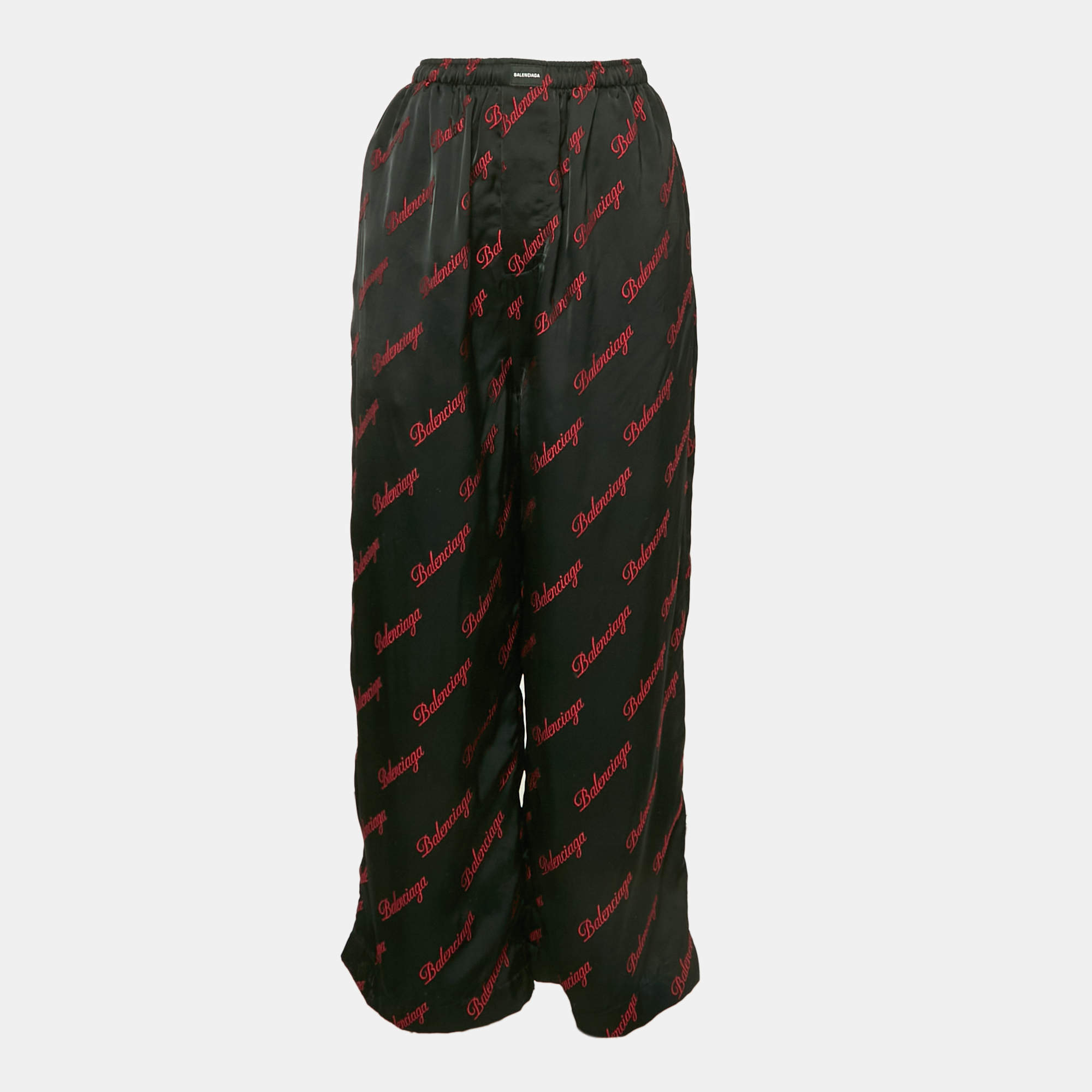 Pre Owned Balenciaga Homewear Black Fil Coupe Logo Satin Pyjama Pants S