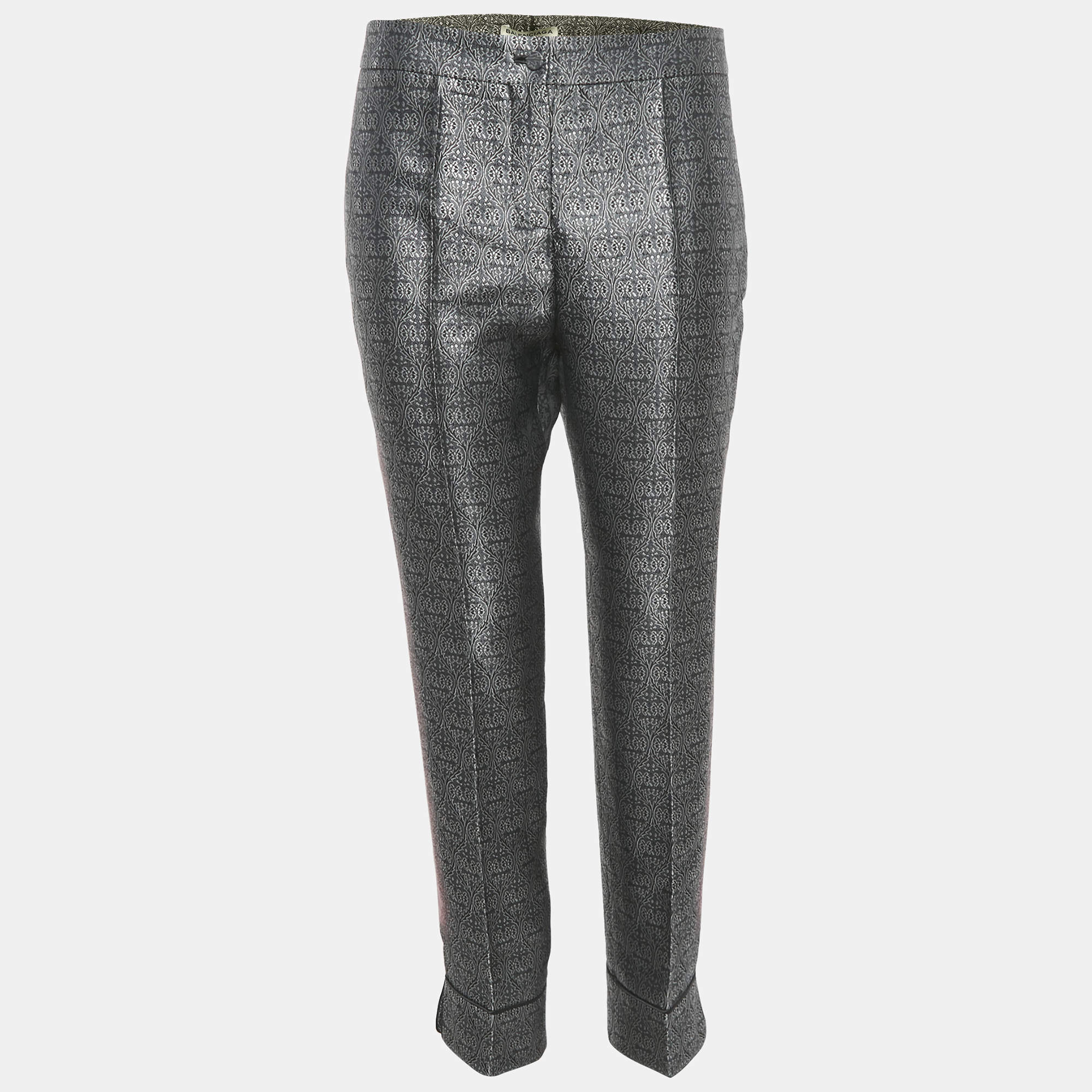 Balenciaga Multicolor Brocade Silk Tapered Leg Cropped Trousers M