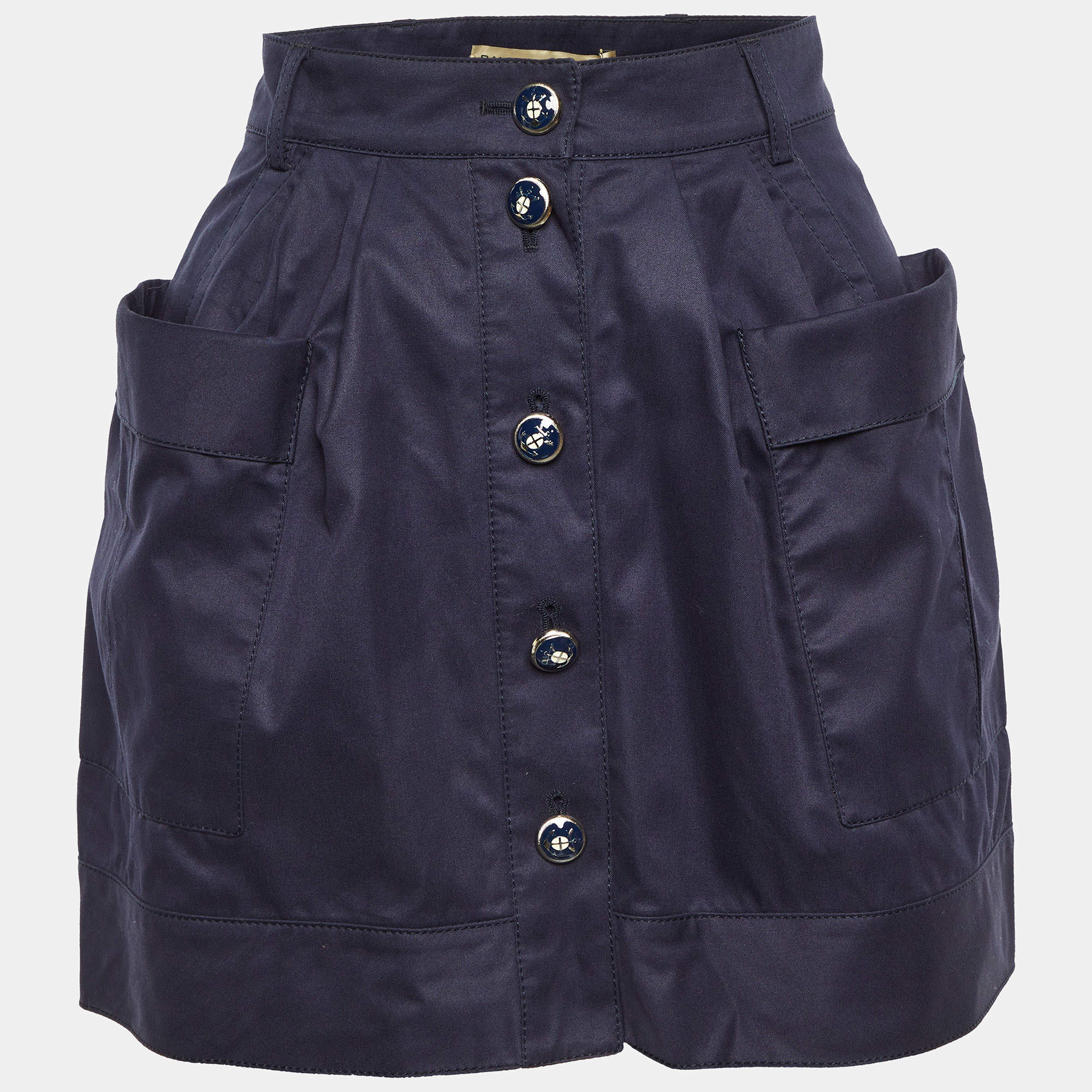 Pre Owned Balenciaga Navy Blue Cotton Mini Skirt M