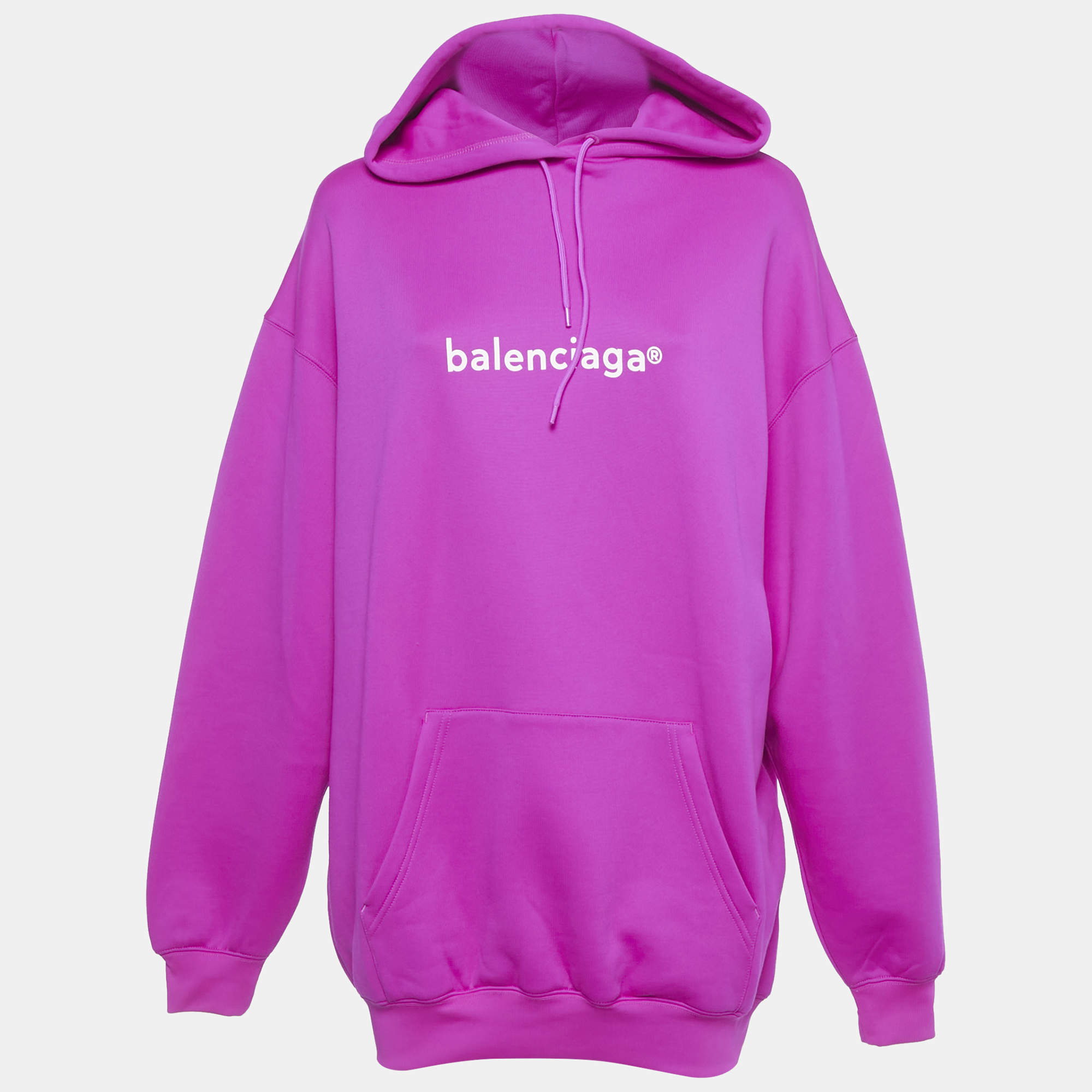 Pre Owned هودي بالينسياغا فوشيا بطبعة شعار رجالي كبير مقاس صغير