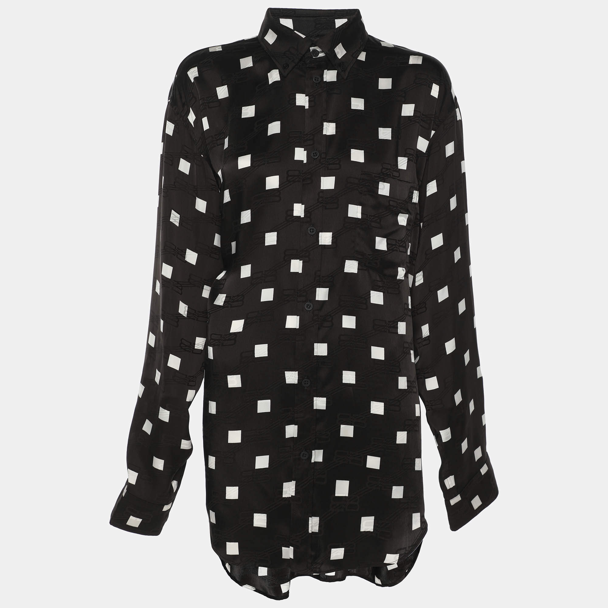 Pre Owned Balenciaga Wardrobe Black/White Satin Logo Print Shirt S