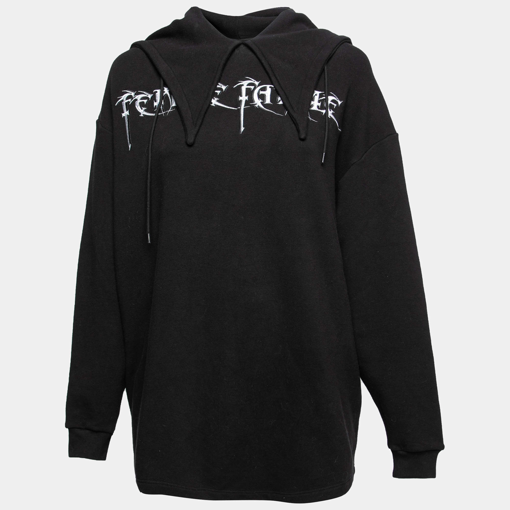 Pre Owned Balenciaga Black Cotton Embroidered Detail Hoodie M