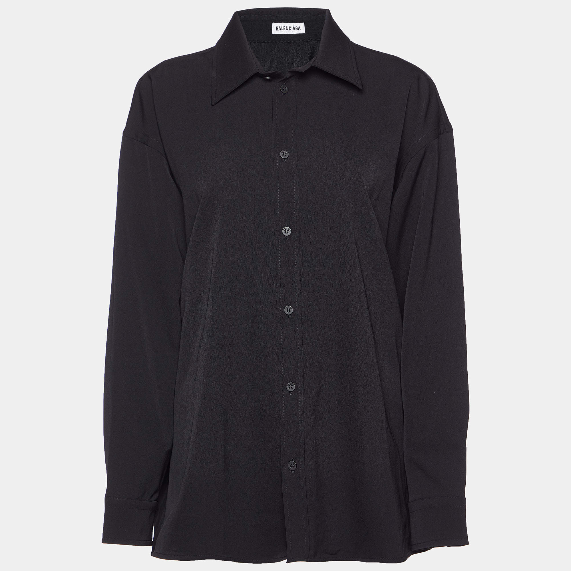 Pre Owned Balenciaga Black Wool Button Front Oversized Shirt XS 