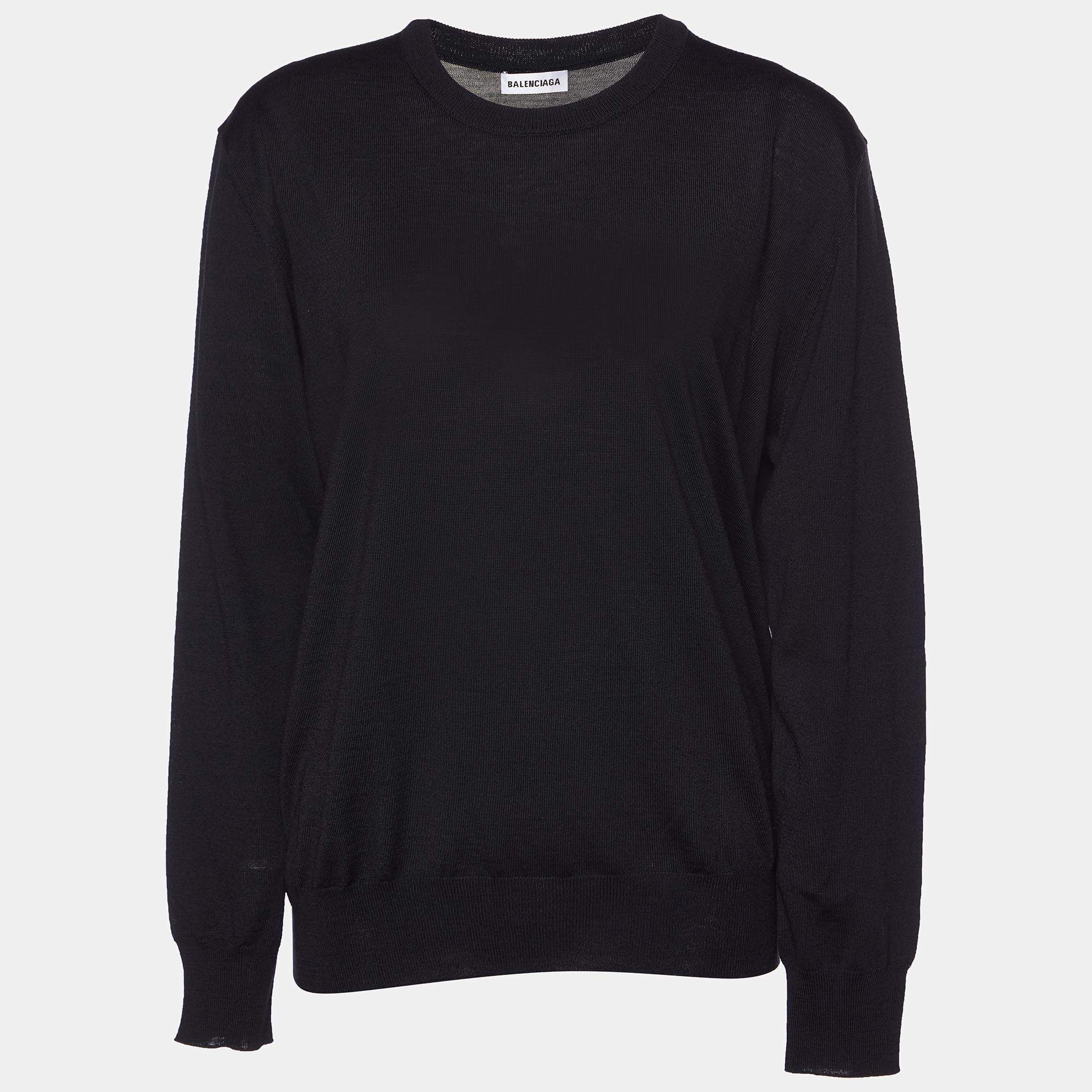 Pre Owned Balenciaga Black Wool Knit Crew Neck Sweater L