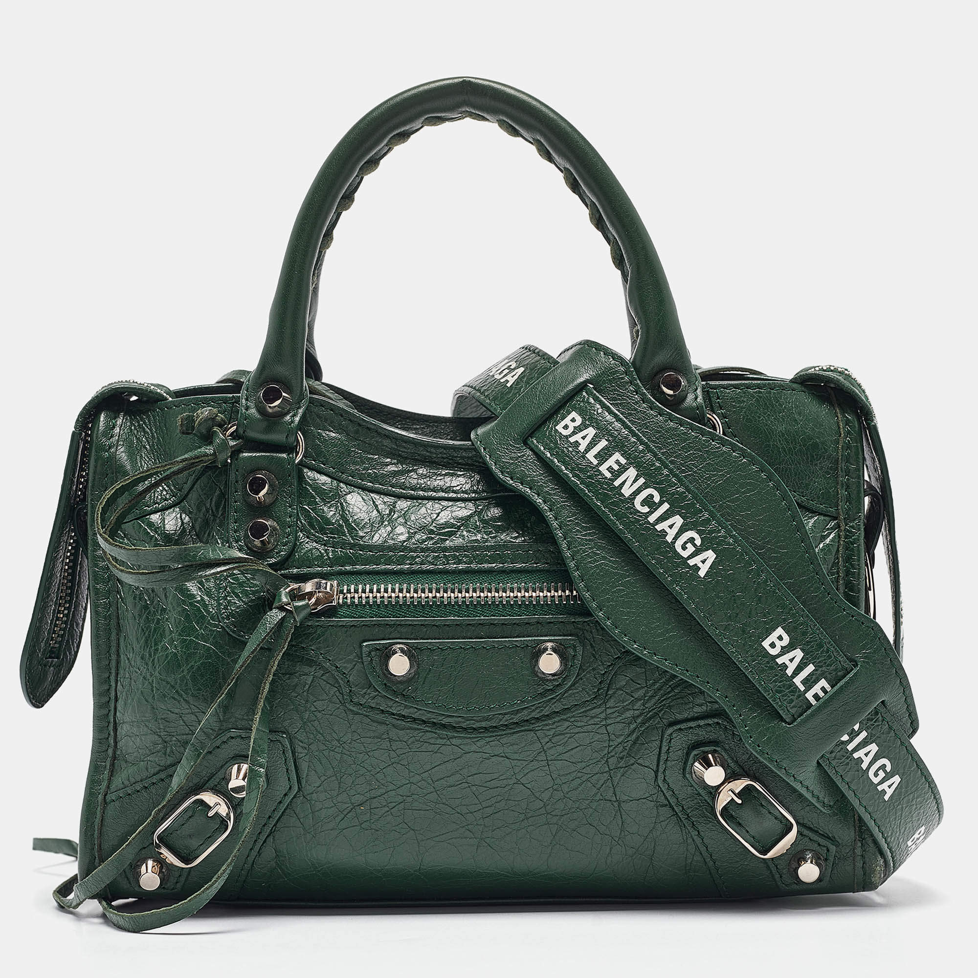 Pre Owned Balenciaga Green Leather Mini Classic City Bag
