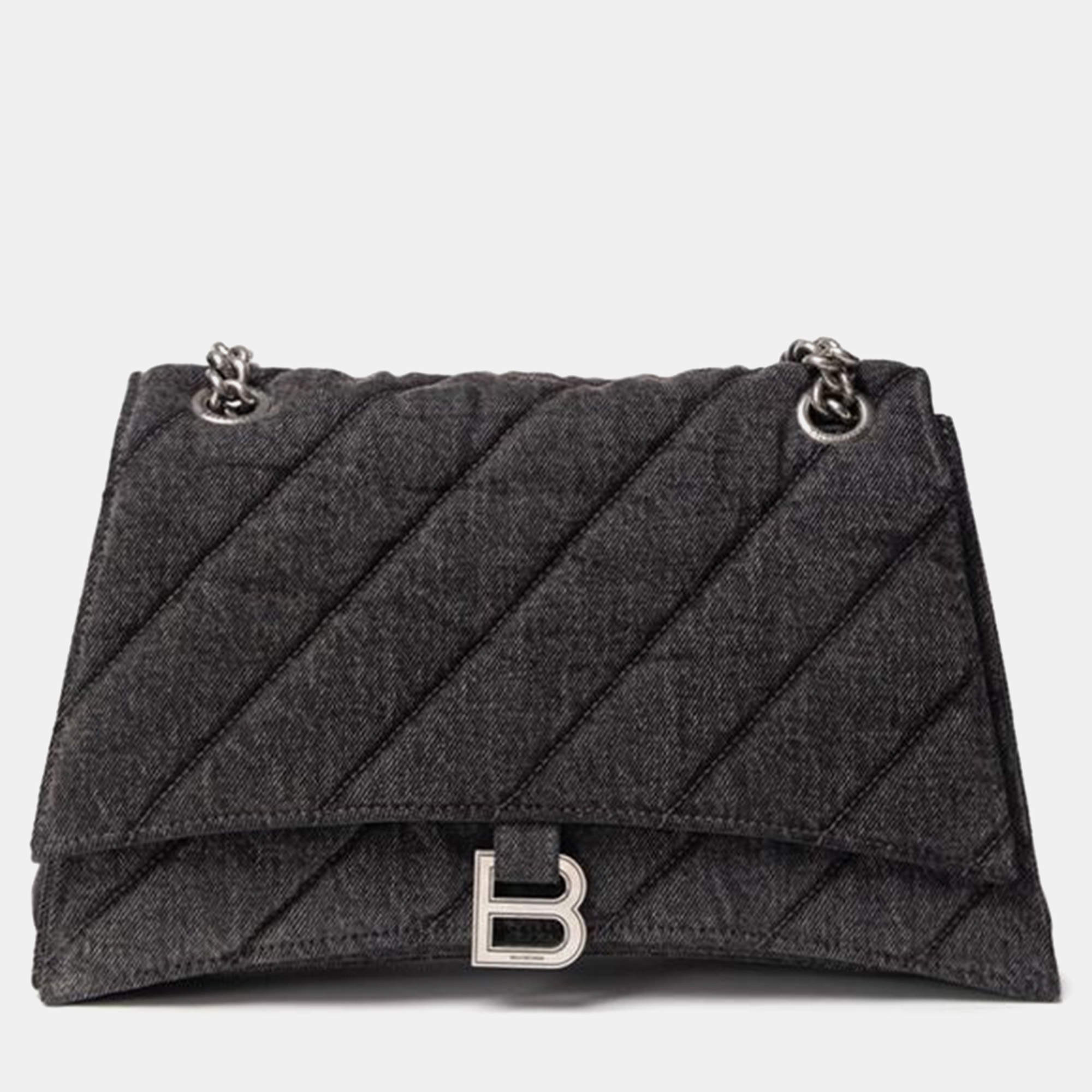 Pre Owned Balenciaga Crush Black Fabric And Leather Shoulder Bag