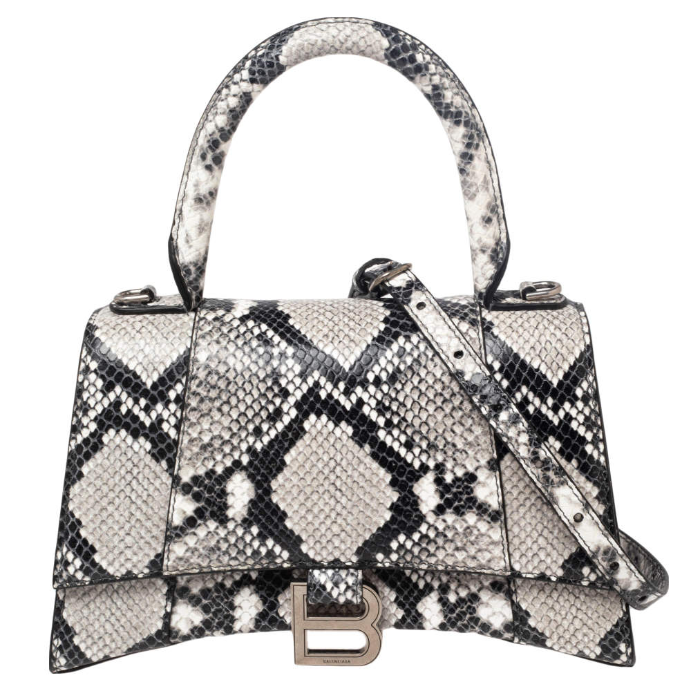 مملوكة مسبقًا Balenciaga Black/Grey Python Embossed Leather Hourglass Top Handle Bag