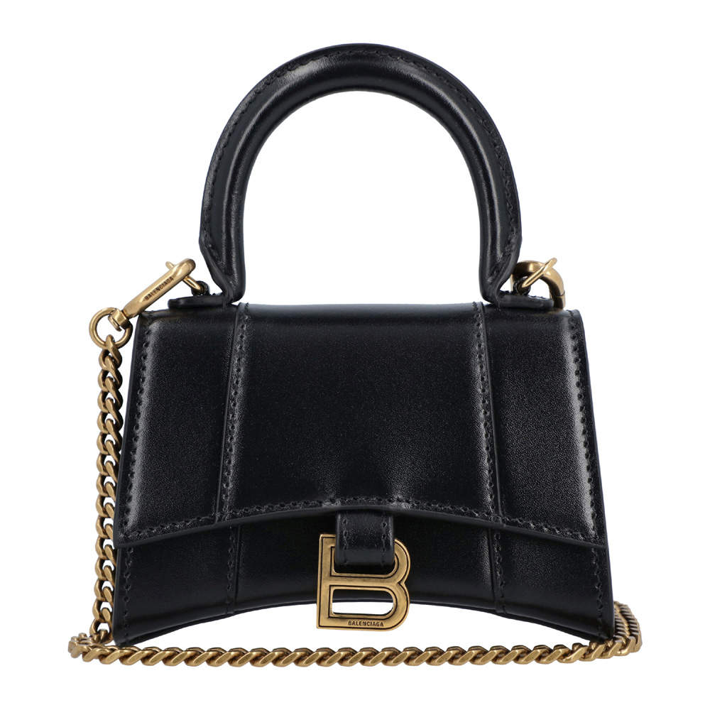 مملوكة مسبقًا Balenciaga Women's Hourglass top handle mini handbag with chain in black