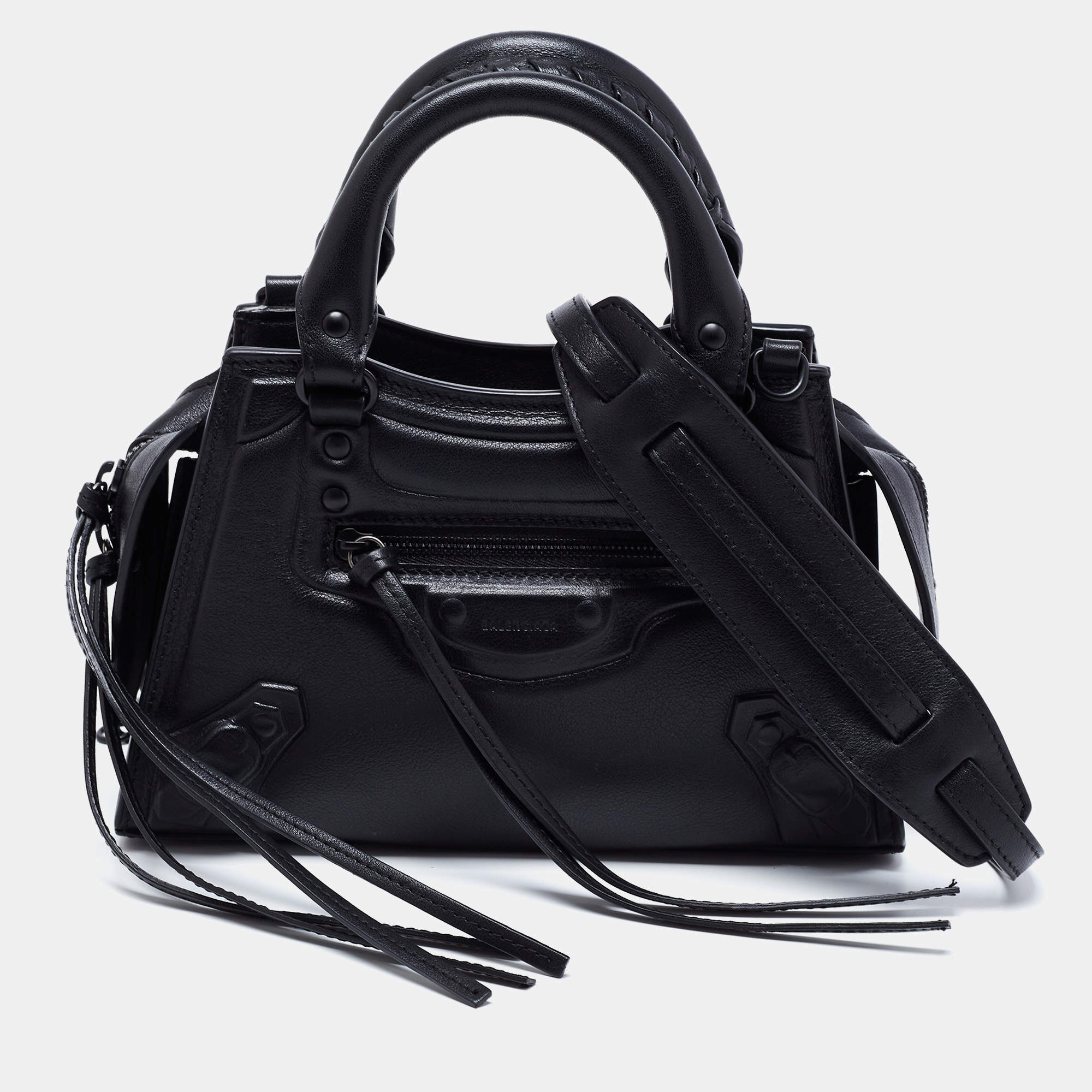 Pre Owned Balenciaga Black Leather Mini Neo Classic Tote