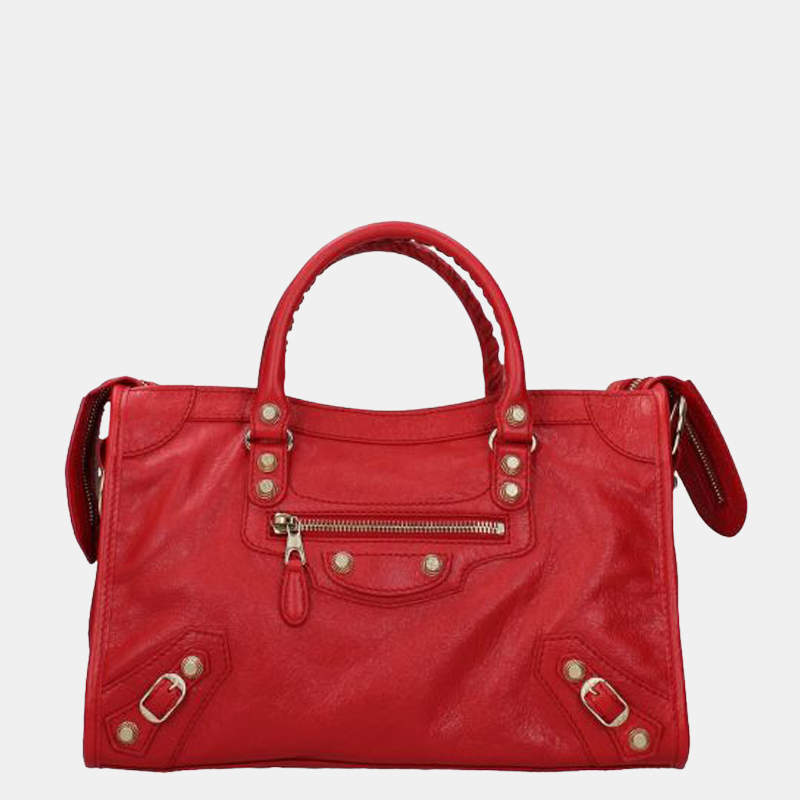 مملوكة مسبقًا Balenciaga Red Leather Motorcross Classic City Bag