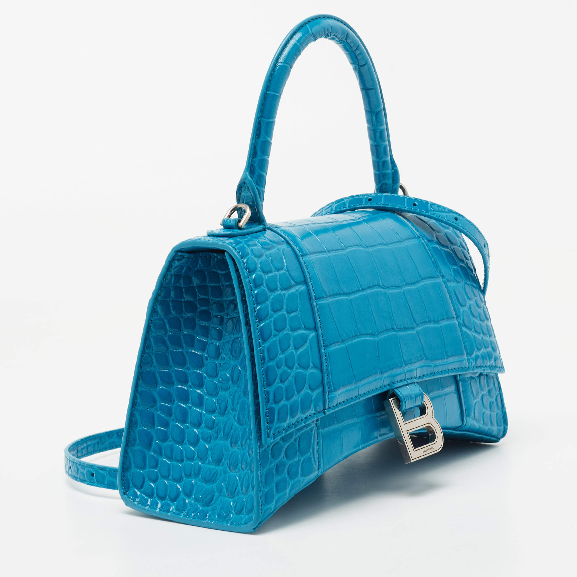 Luxury handbag - Hourglass Balenciaga handbag in electric blue leather