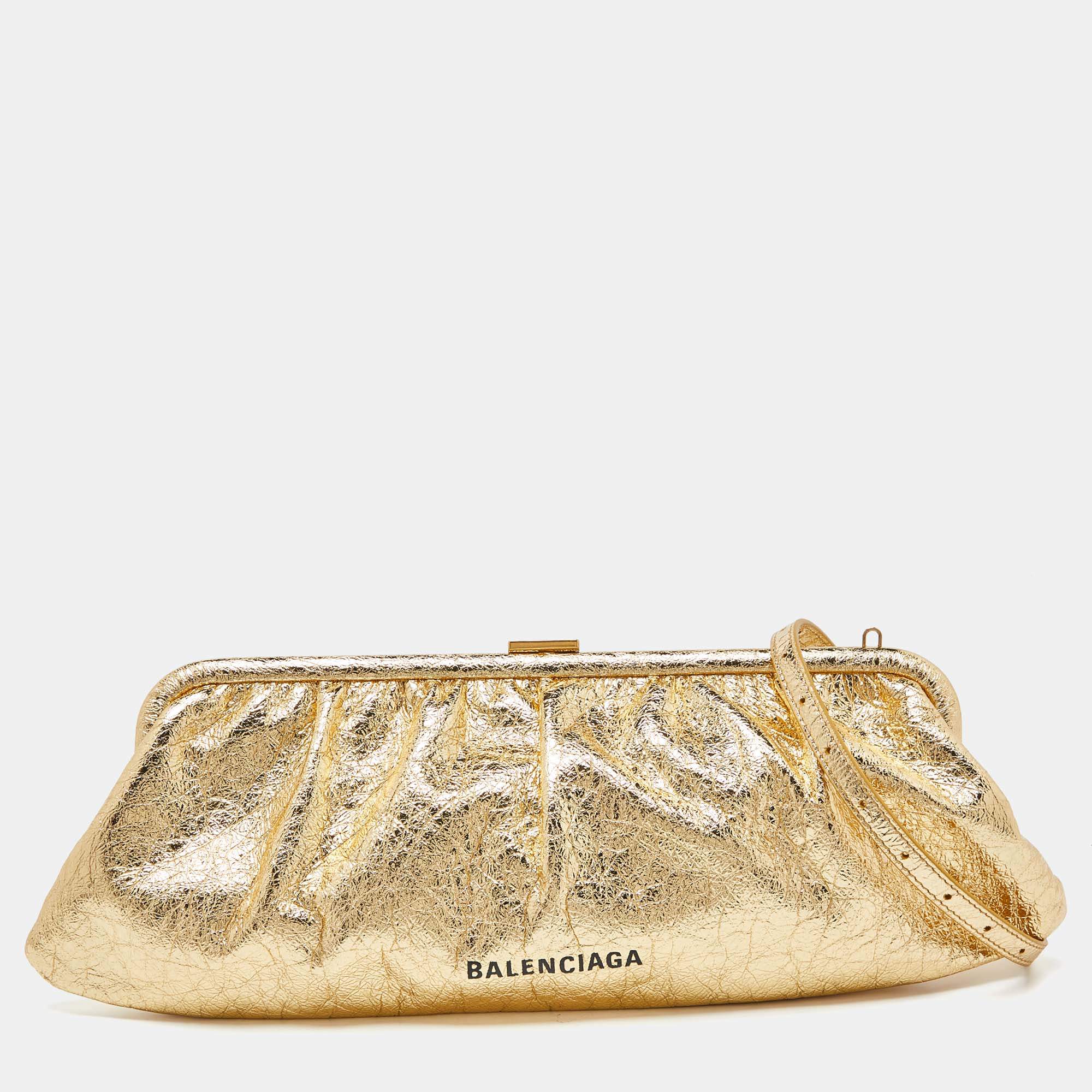 Balenciaga Metallic Gold Leather Cloud XL Clutch