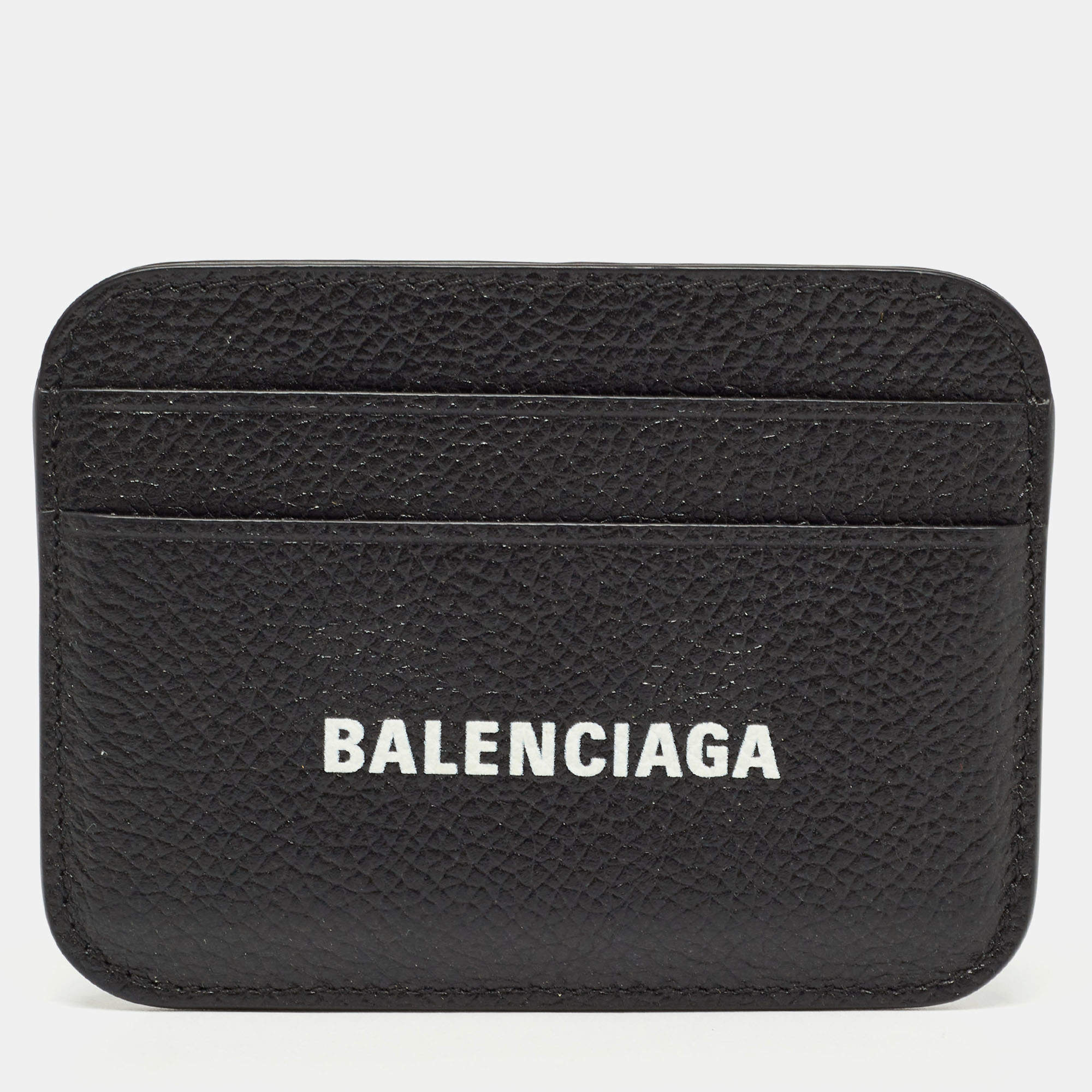 Pre Owned Balenciaga Black Leather Logo Card Holder