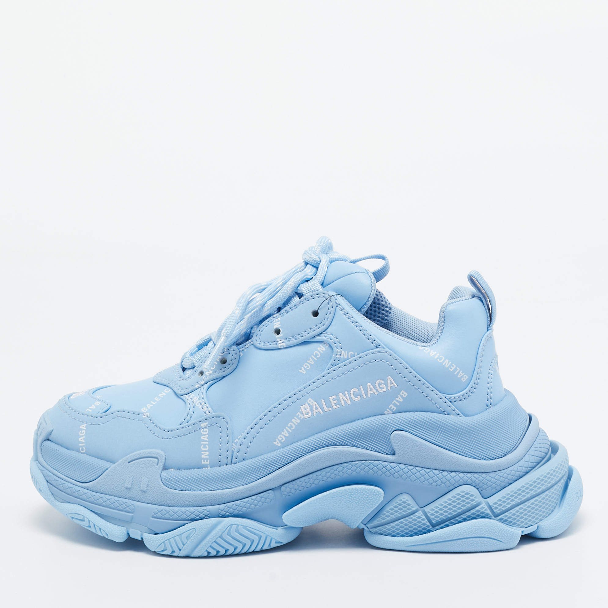 Balenciaga Blue Faux Leather Triple S Low Top Sneakers Size 36