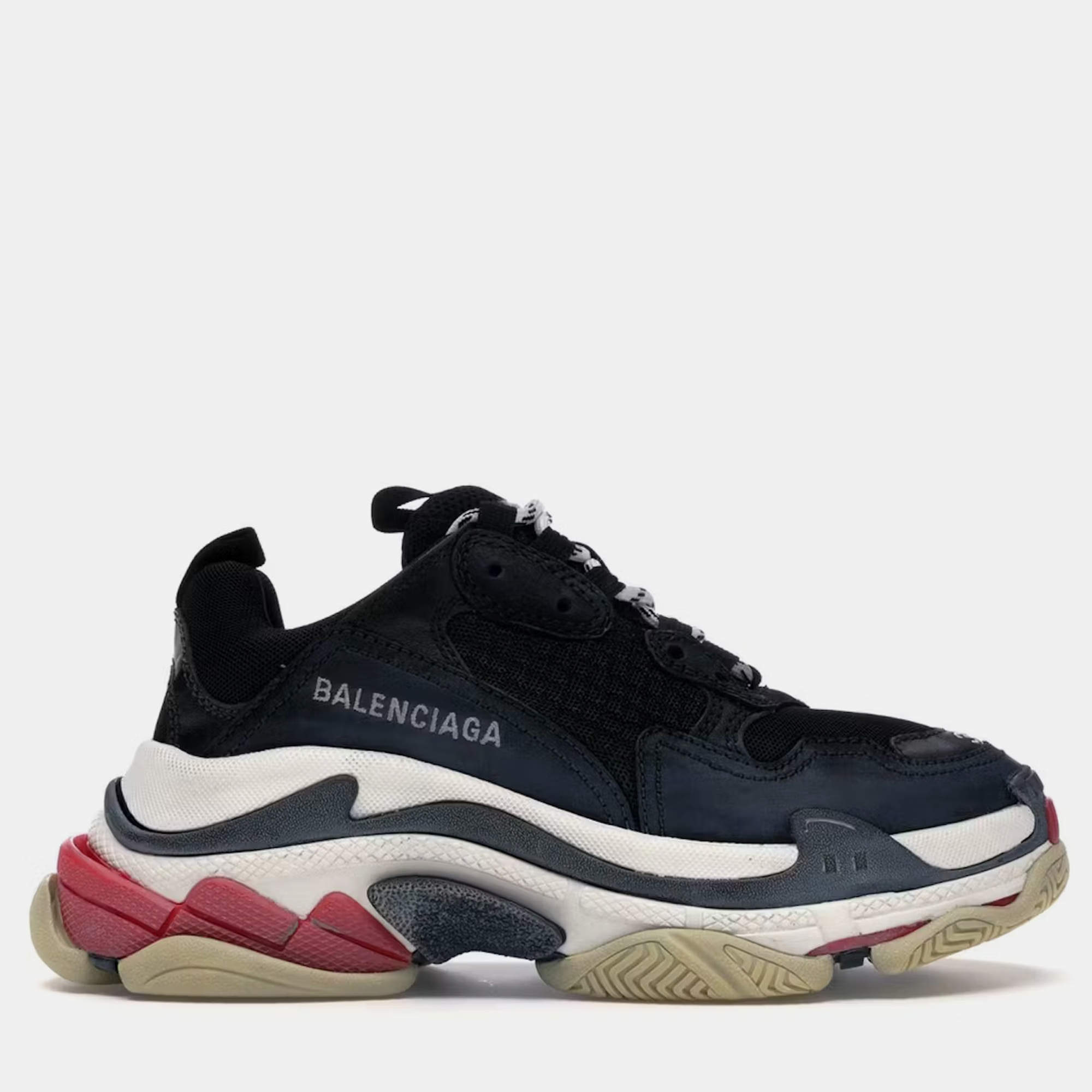 Balenciaga Black White Red Mesh and Leather Triple S Sneaker EU 39