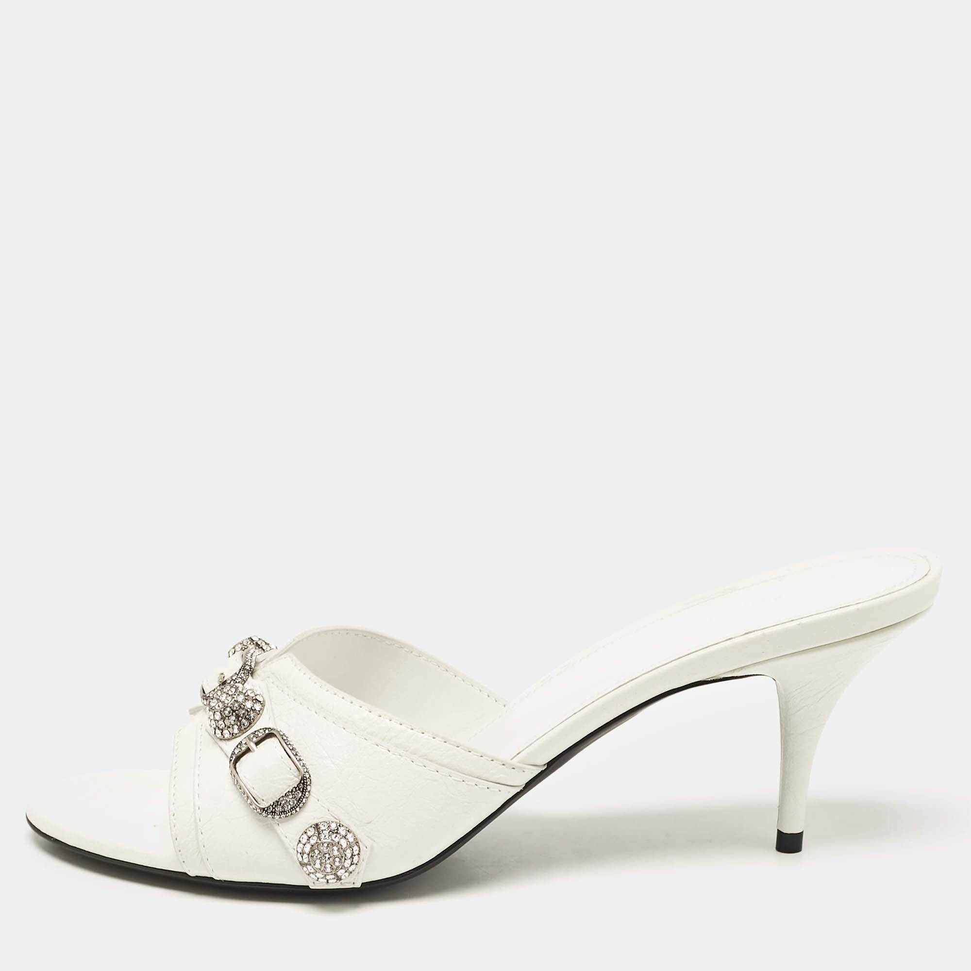 Balenciaga White Leather Le Cagole Slide Sandals Size 40