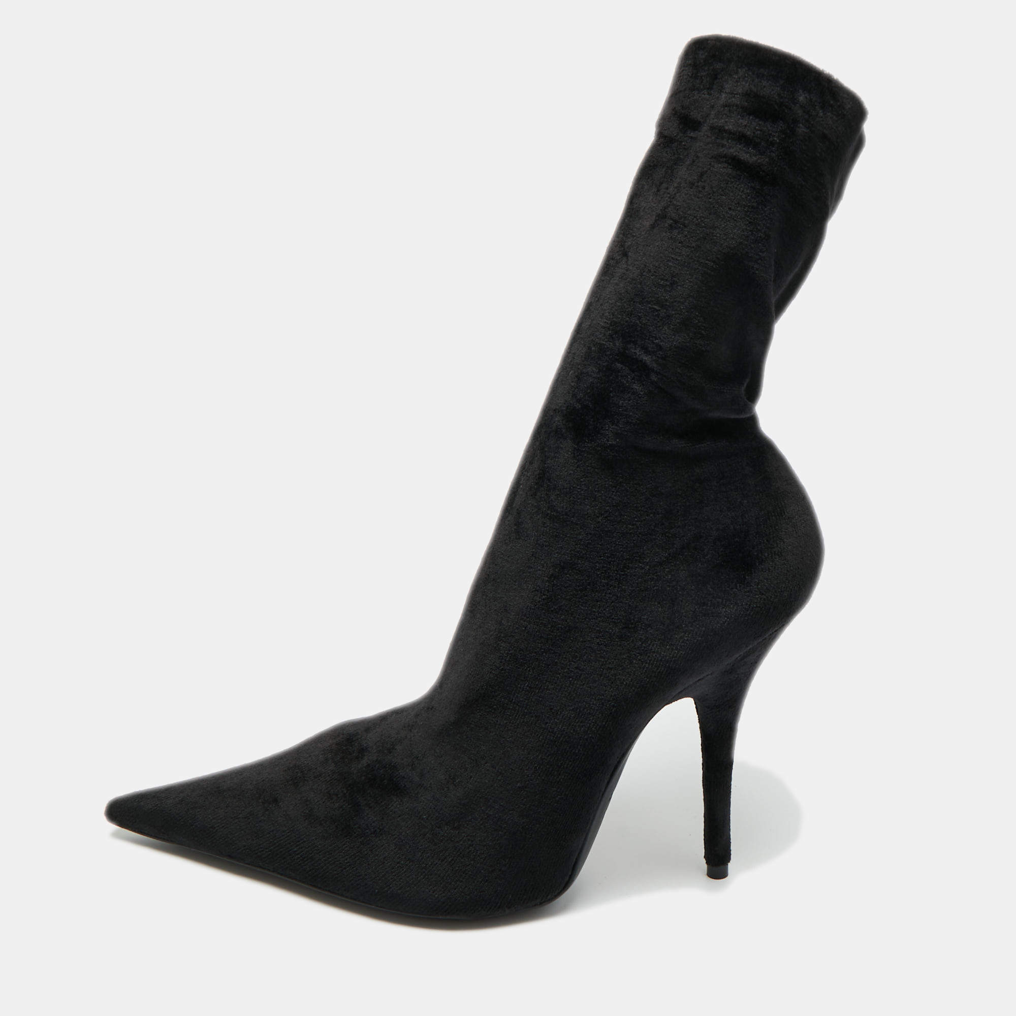 Pre Owned Balenciaga Black Velvet Knife Booties Size 36