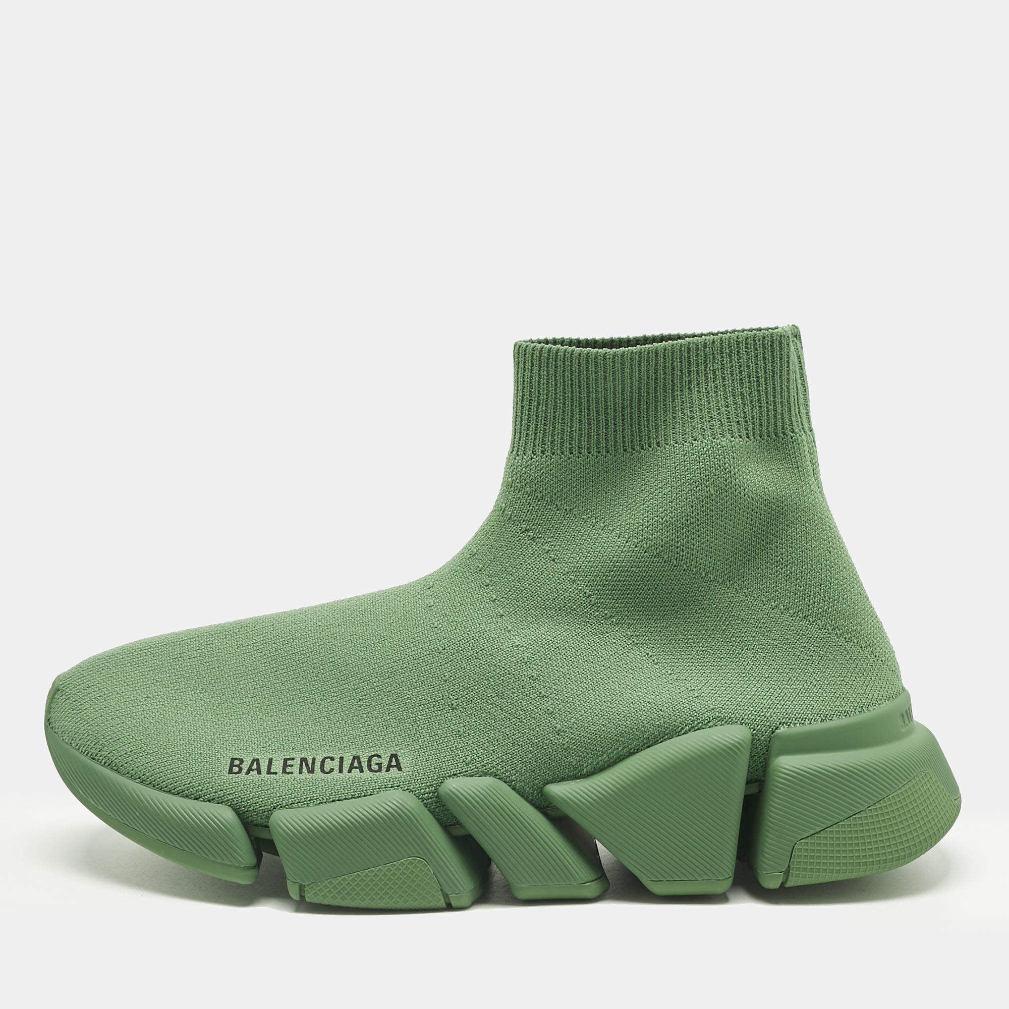 Pre Owned Balenciaga Green Knit Fabric Speed 2.0 LT Sneakers Size 37