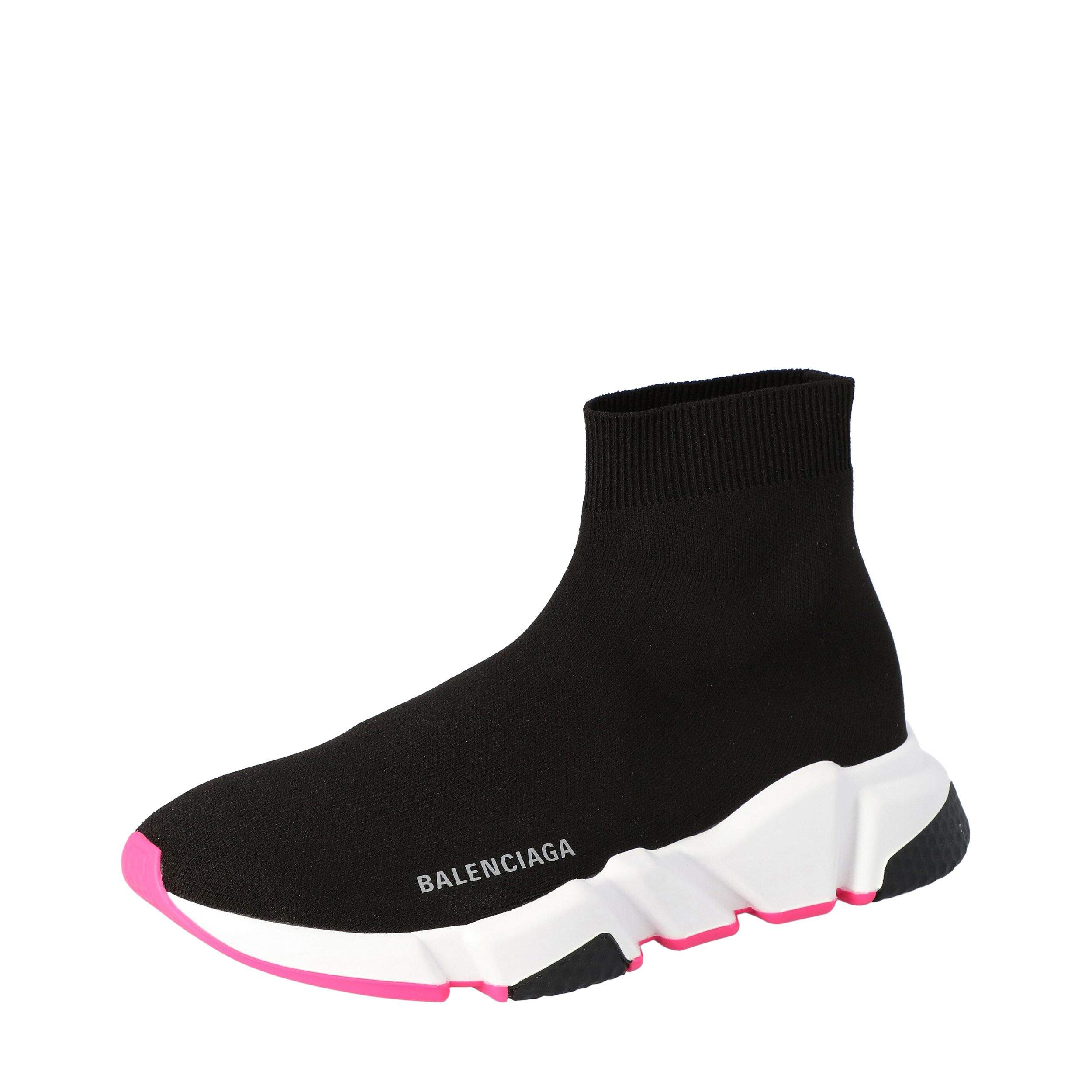 Balenciaga Black/Pink Knit Speed High Top Sneakers Size 36