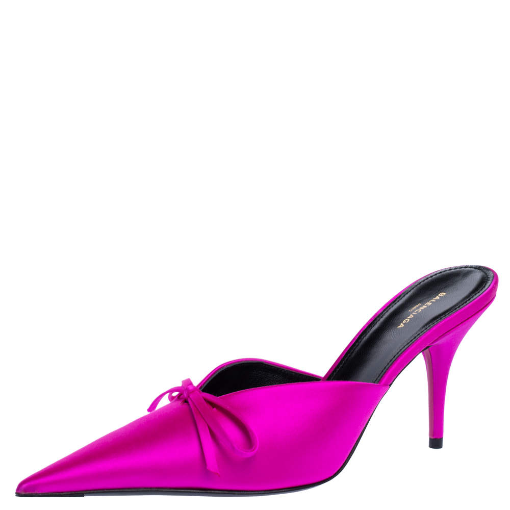 مملوكة مسبقًا Balenciaga Metallic Pink Satin Knife Pointed Toe Mules Size 37