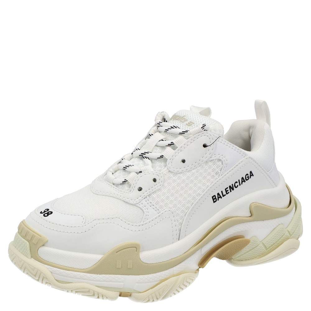 Balenciaga White Faux Leather Triple S Sneakers Size EU 36