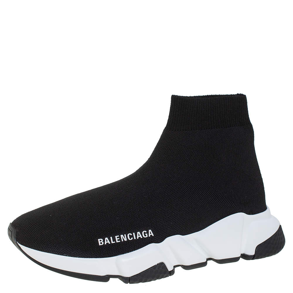 Pre Owned Balenciaga Black Knit Fabric Speed Sneaker Size EU 37