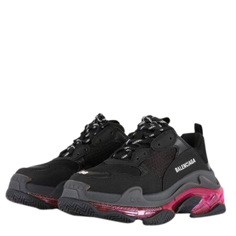 Balenciaga Black/Pink Triple S Clear Sole Sneakers Size EU 40 