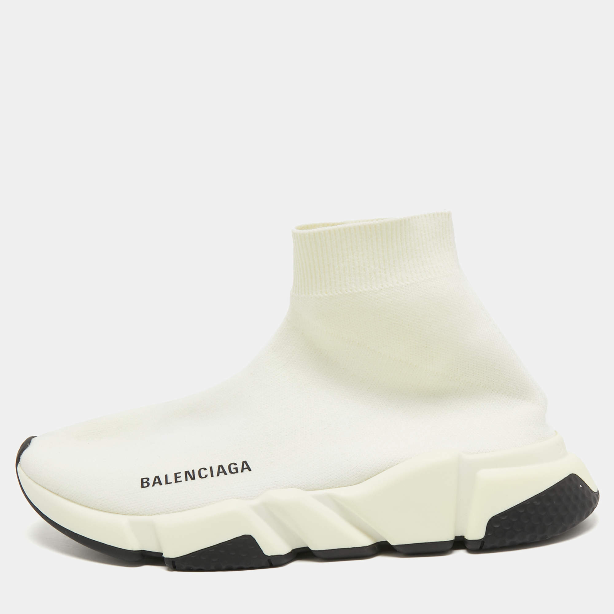 Balenciaga Cream Knit Fabric Speed Trainer Sneakers Size 38