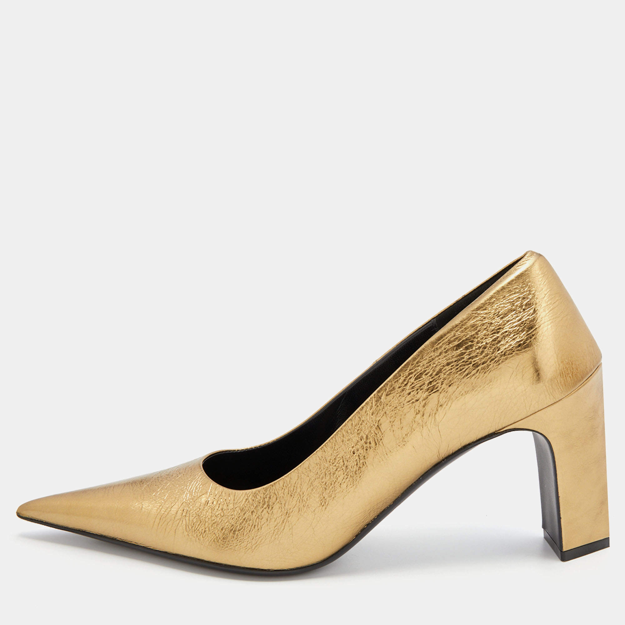 Pre Owned Balenciaga Metallic Gold Leather Blade Pointed Toe Pumps Size 36