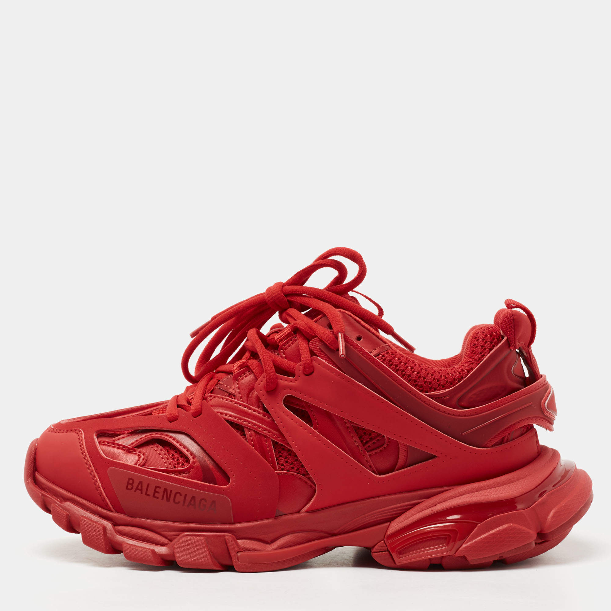 Balenciaga Mens Dark Red Triple S Faded Sneakers
