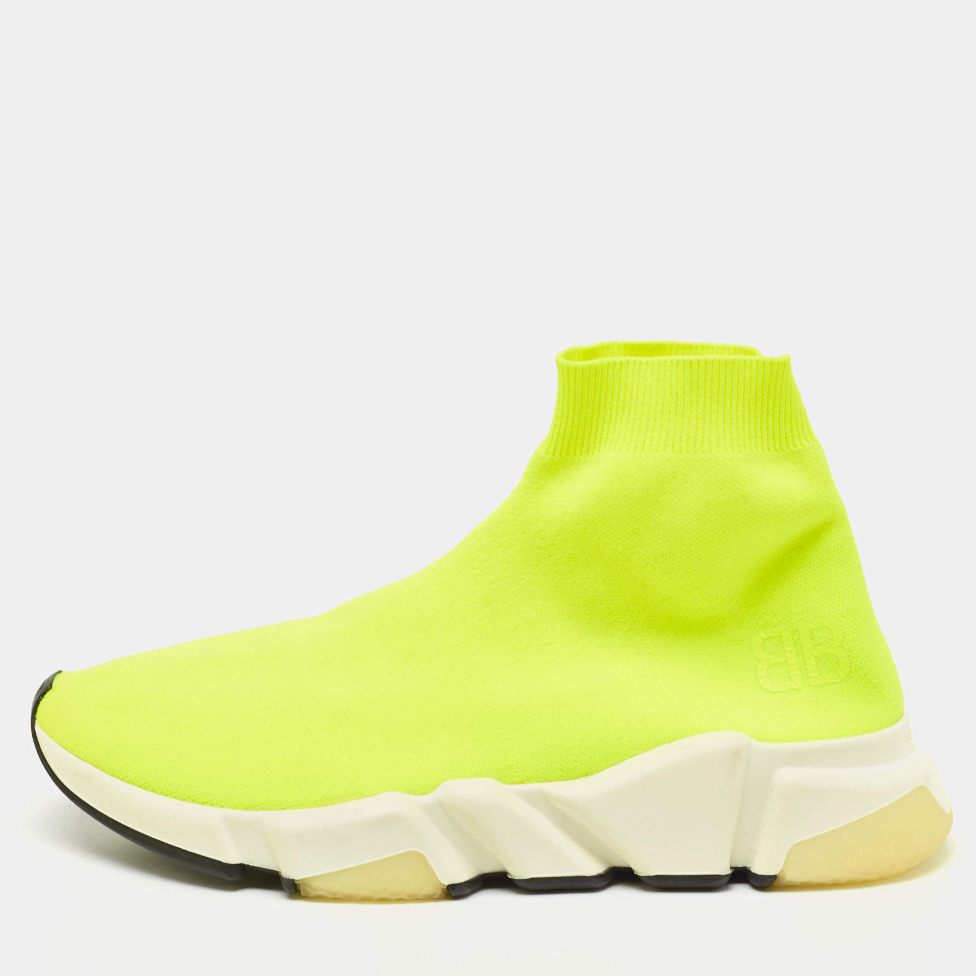 Balenciaga Neon Yellow Knit Fabric Speed Trainer Sneakers Size 39