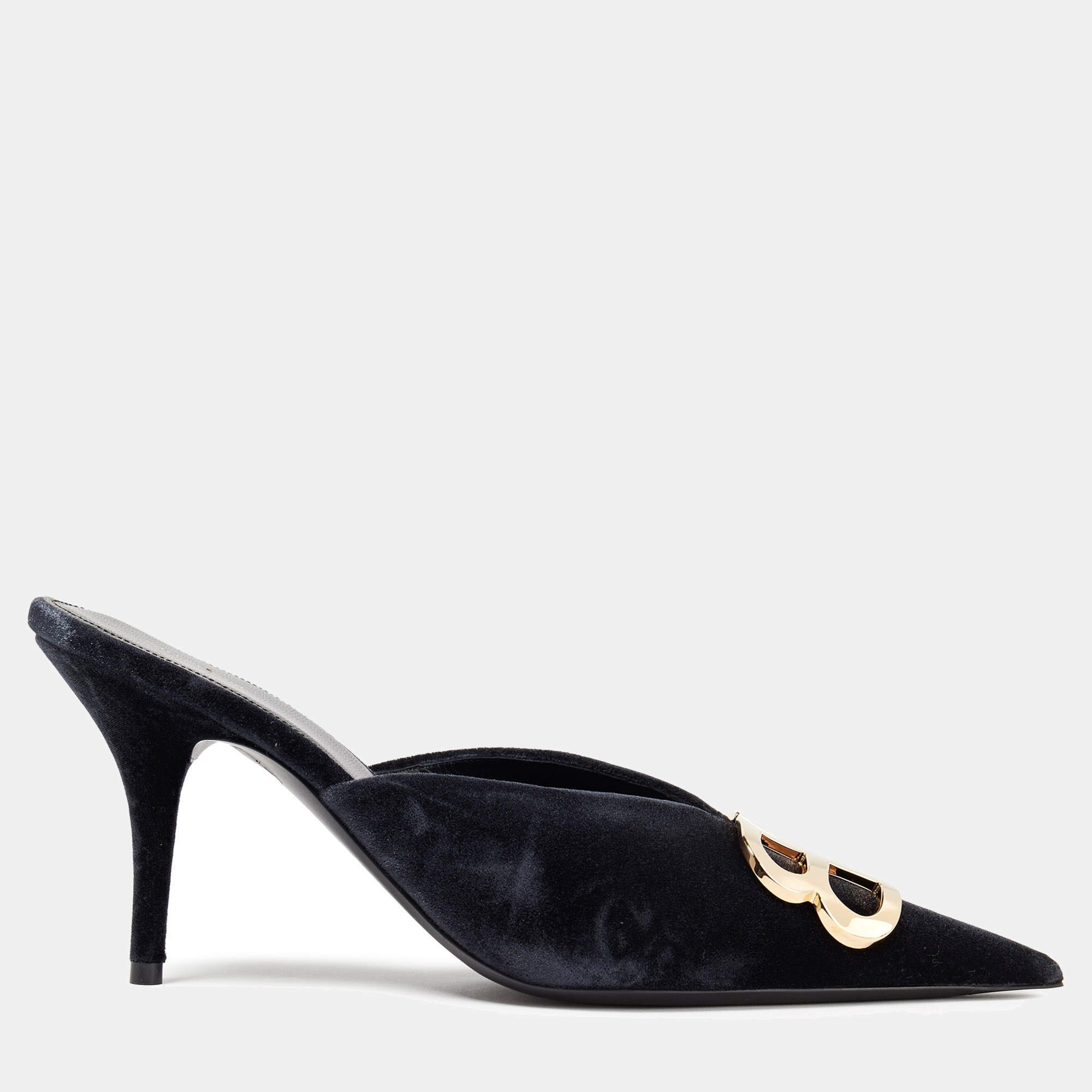 Pre Owned Balenciaga Velvet BB Pointed Toe Mules Size 41