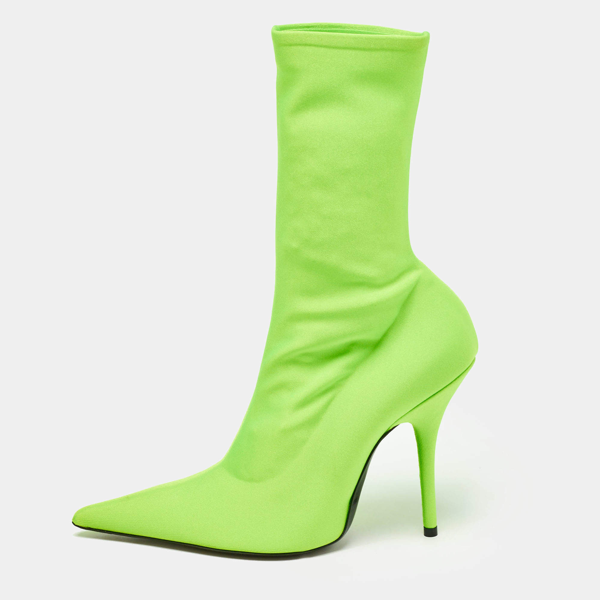 Pre Owned Balenciaga Green Fabric Knife Ankle Boots Size 39.5